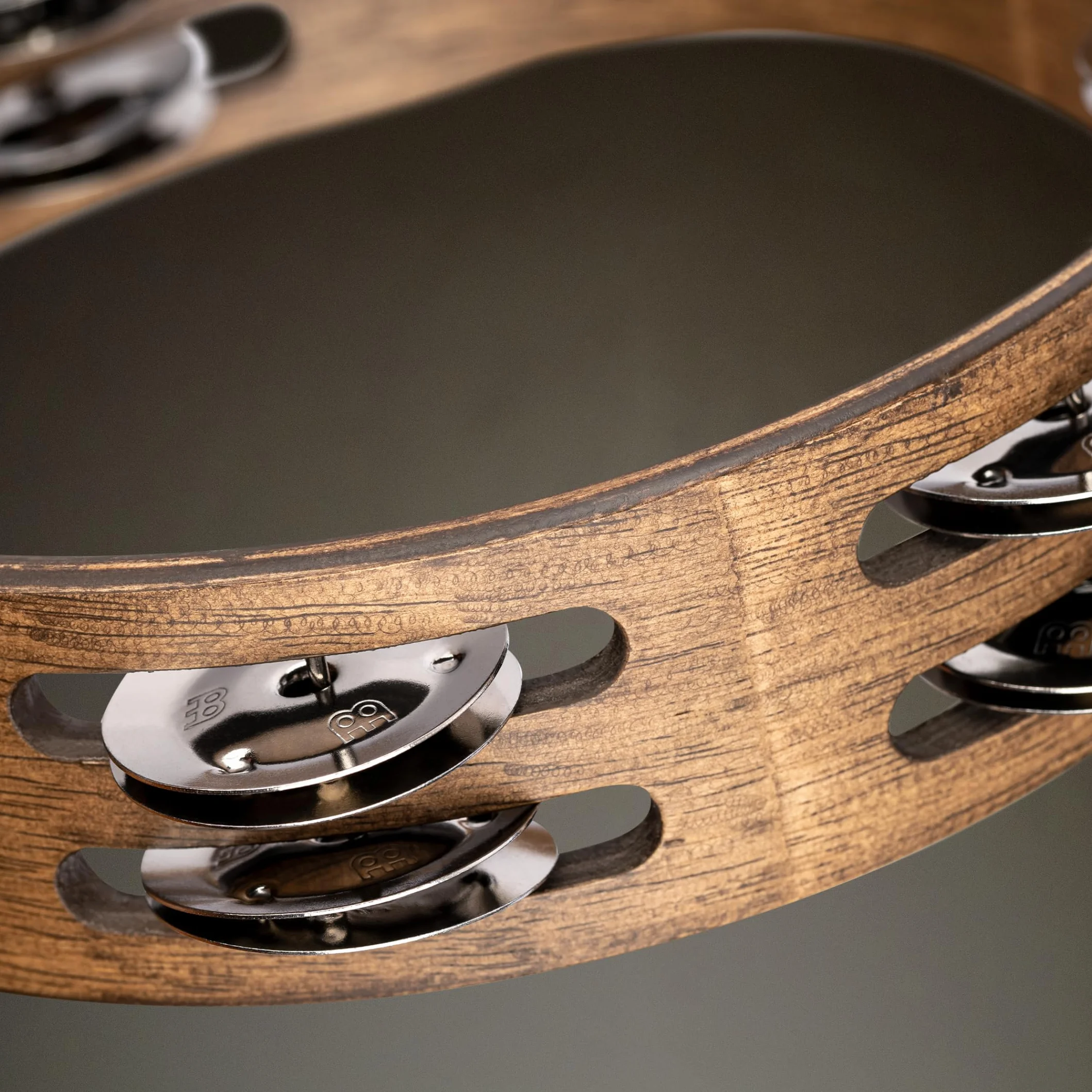 Meinl Percussion Compact Wood Tamborine - 2-rzędowy tamburyn - średnica 20 cm - dąb Siam/stal, orzech brązowy/naturalny (CTA2WB)