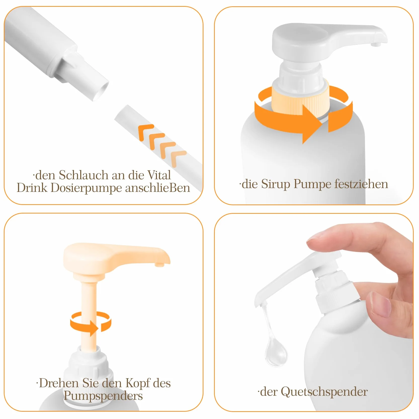 Pompa dozująca do Best Body Nutrition, 4-częściowy Vital Drink First Pump wielokrotnego użytku dozownik pompki z 8 długimi wężami do butelek 500 ml/1000 ml, wymienna pompka do syropu