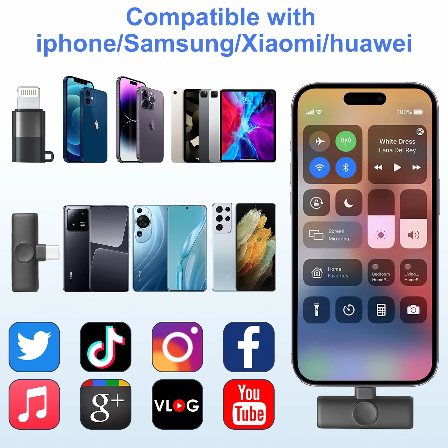 ZWOOS Mikrofon na telefon komórkowy, mikrofon lavalier, plug-and-play, bezprzewodowy mikrofon, wyraźny i bez hałasu, mikrofon Bluetooth, telefon komórkowy do nagrywania wideo, vlogów, streamingu,