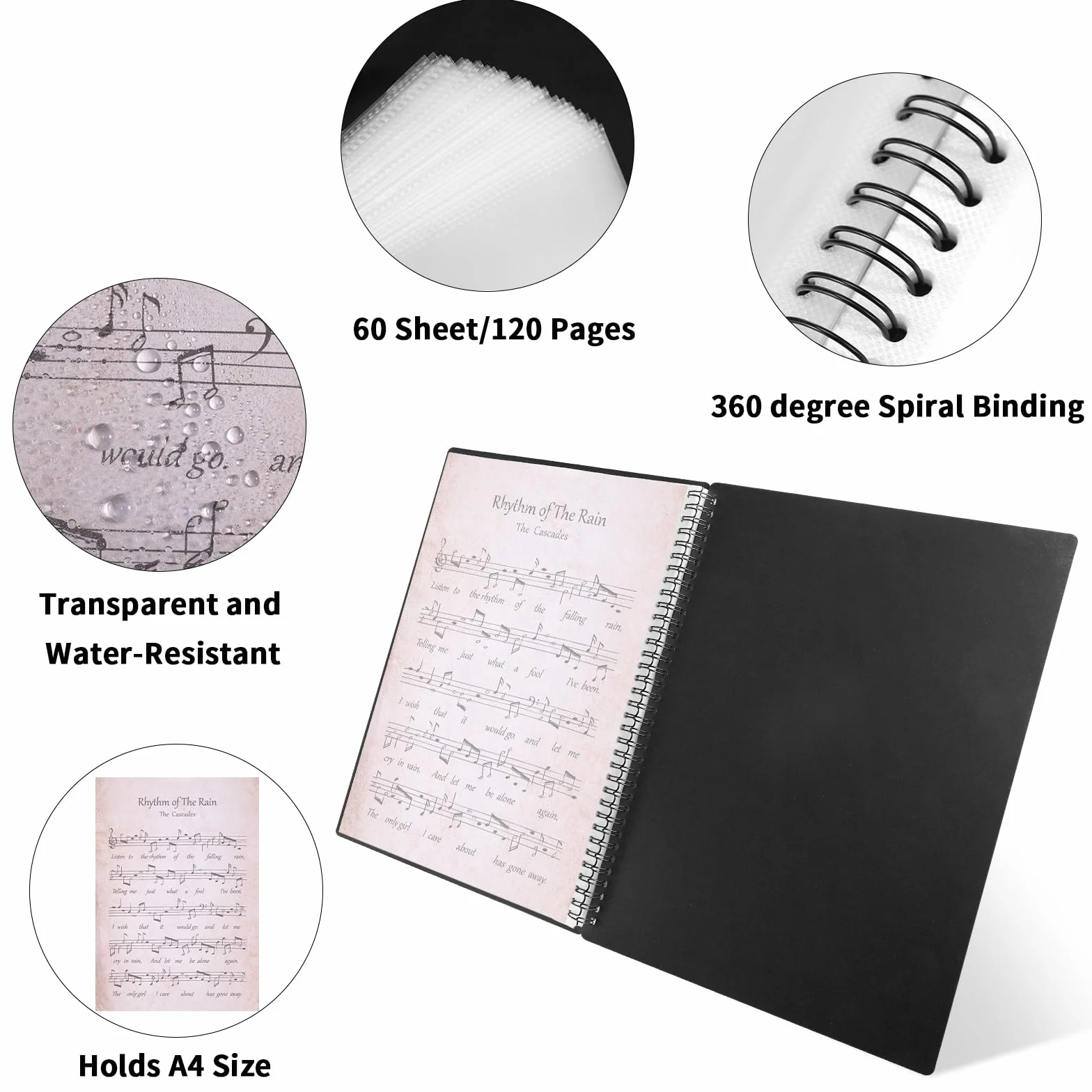 JIANTA A4 120-stronicowy folder muzyczny spiralny segregator 21,5 x 28 cm