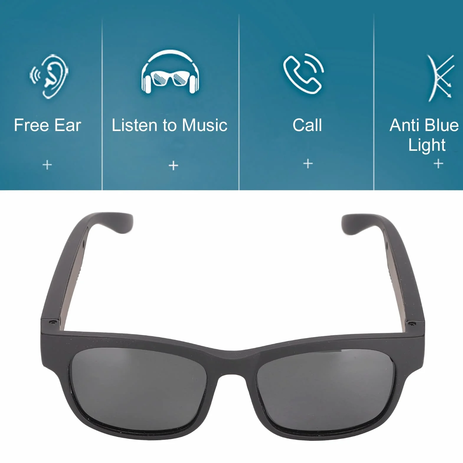 Inteligentne Okulary Przeciwsłoneczne, Stereofoniczne Bezprzewodowe Okulary Przeciwsłoneczne Bluetooth Czarne Oprawki Redukcja Szumów Inteligentne Okulary Przeciwsłoneczne ze Słuchawkami do Jazdy na R