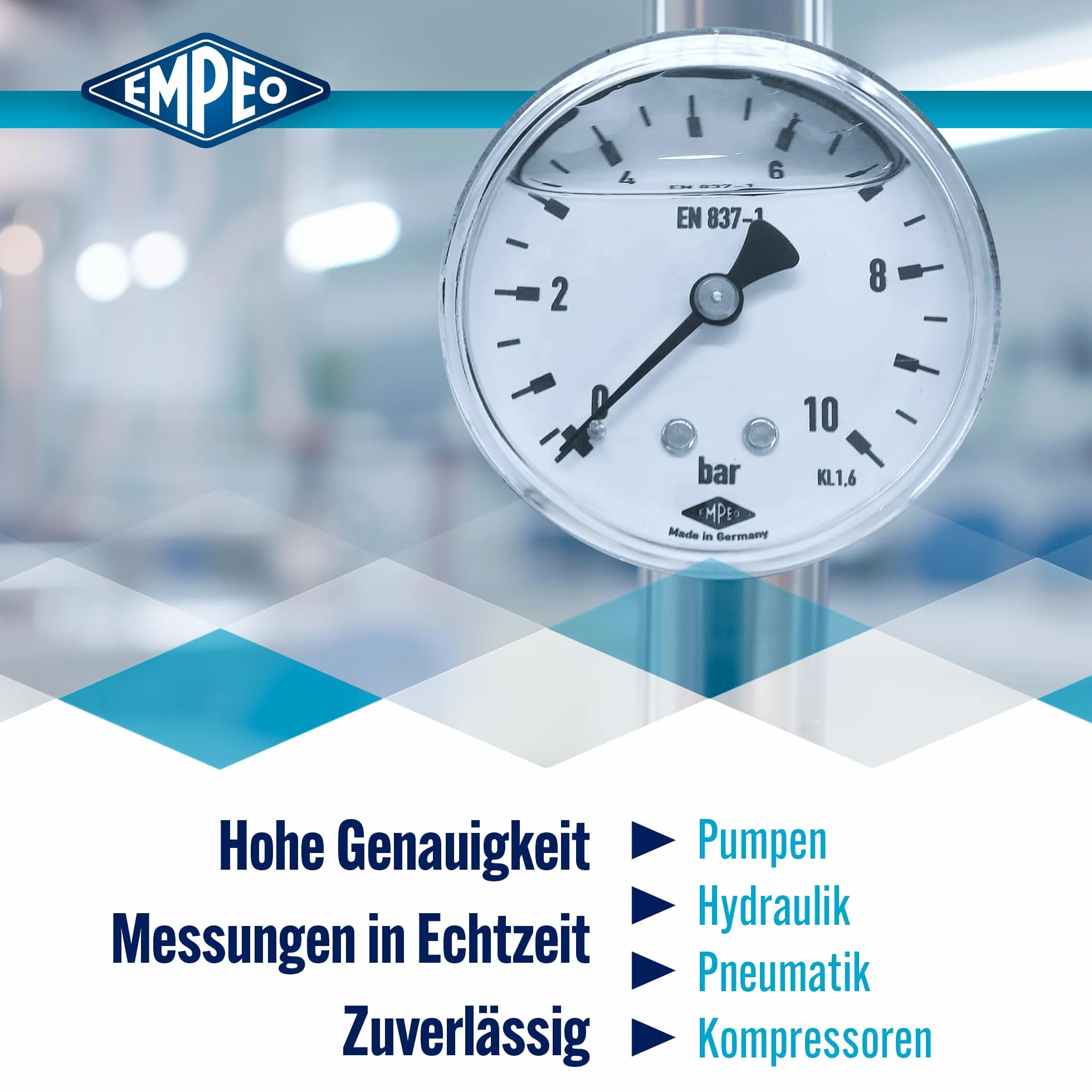 by Messbo Manometr, NG 63 0-10 bar, średnica 63 mm, przyłącze G1/4 cala z tyłu, manometr sprężynowy rurowy, obudowa ze stali nierdzewnej, wypełniona gliceryną
