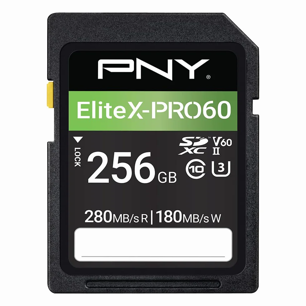 PNY 256GB EliteX-PRO60 Class 10 U3 V60 UHS-II SDXC Flash Memory Card
