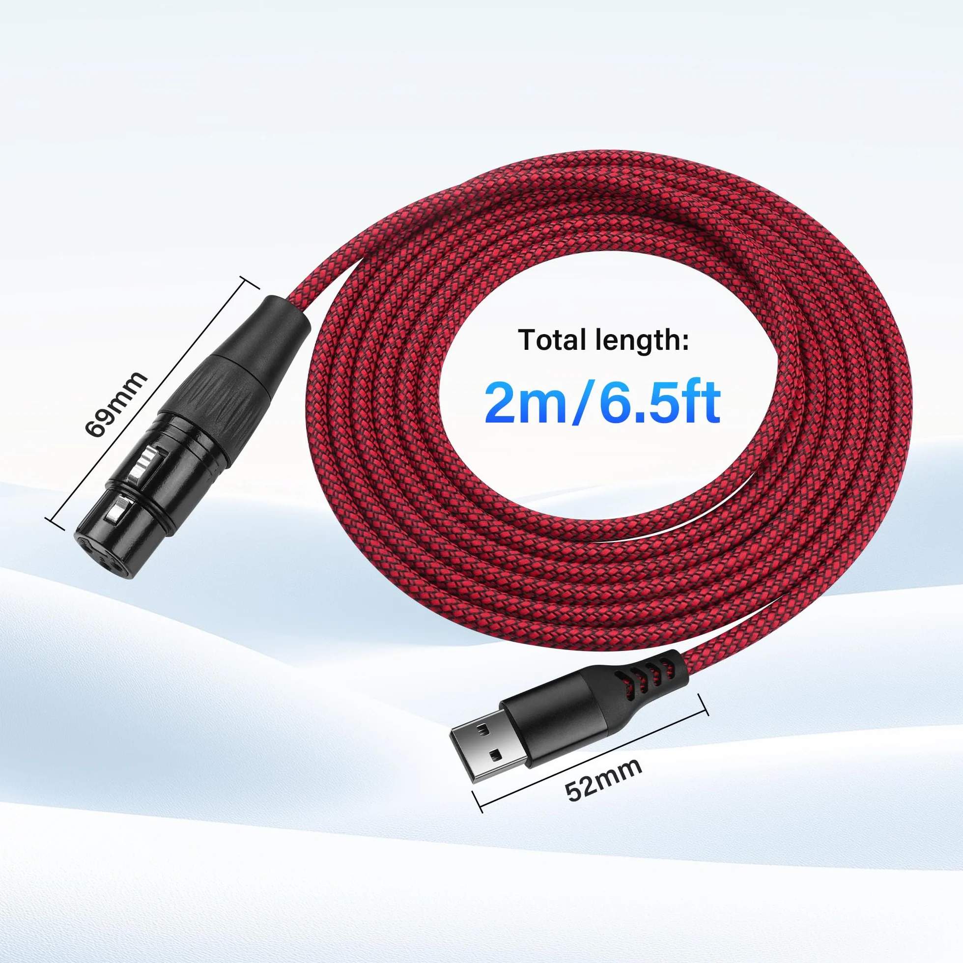 SinLoon Kabel mikrofonowy XLR na USB, 3-biegunowe gniazdo XLR na adapter USB-A | 2m/6,5FT pleciony kabel audio do połączeń z PC i urządzeniami nagrywającymi