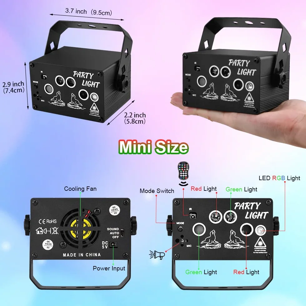 Uraqt Dyskoteka Światło, Światła Stroboskopowe Disco z Pilotem i Kablem USB, Party Disco Lights z 60 Różnymi Wzorami dla Efektów Scenicznych Party Birthday Karaoke