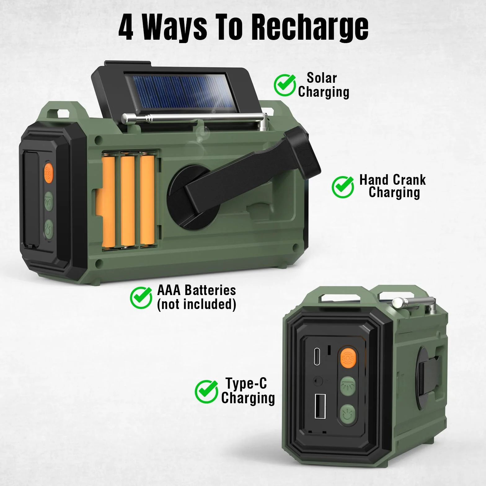Raddy SH-905 Radio korbowe, pojemność 10000 mAh, SW/AM/FM, solarne radio awaryjne, przenośne, krótkofalowe, z latarką, lampką do czytania, SOS w przypadku awarii zasilania, do survivalu, na kemping