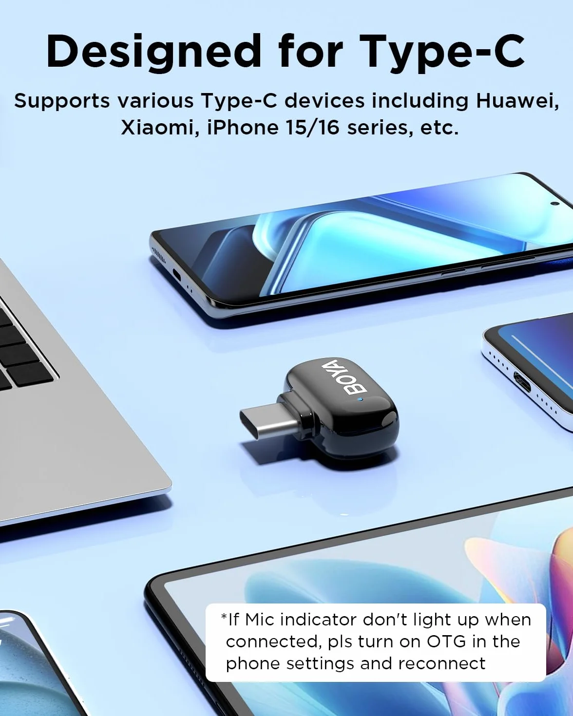 Boya BOYAMini USB-C Mini Bezprzewodowy Mikrofon, Zmiana AI głosu, 2 Pakiet Mikrofonów Lavalier do Podcast Live Stream Tiktok Vlog Nagrań wideo