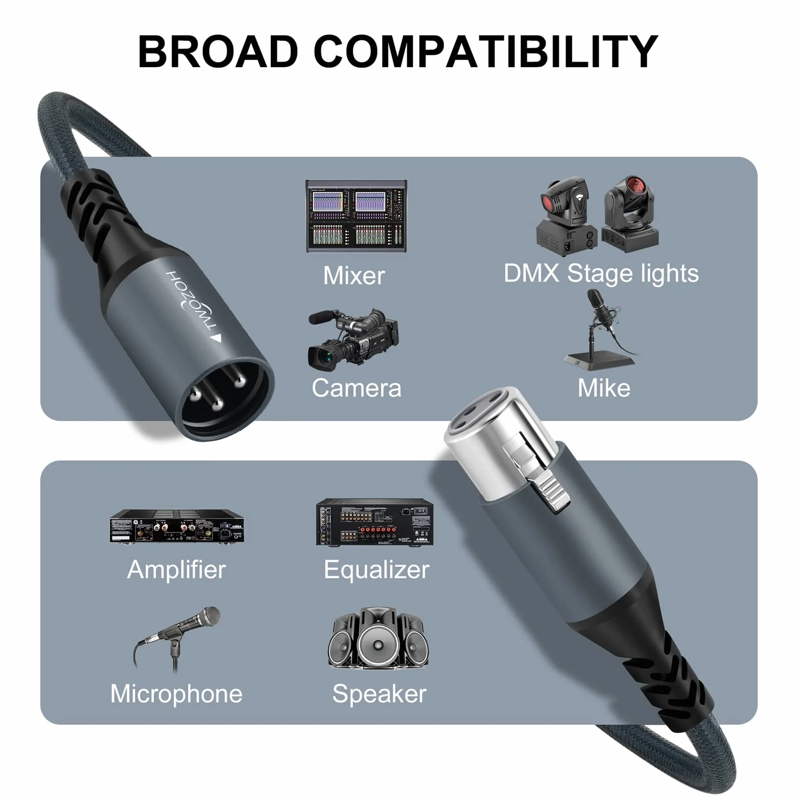 Twozoh XLR Męski na żeński Kabel Audio 2M 2 Pack, pleciony zbalansowany 3-pinowy XLR kabel Mikrofonowy (Profesional/Hifi)