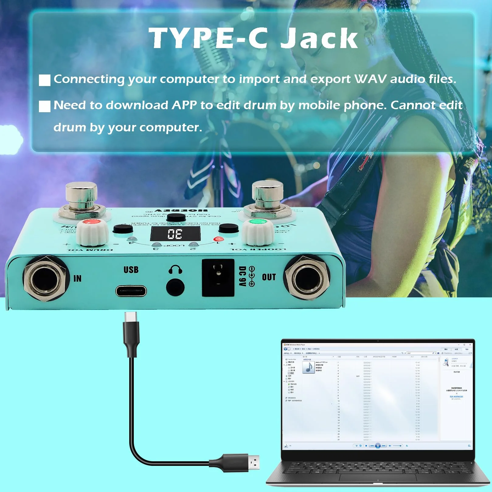 HOEREV Tuner bębna Looper efekt audio stacja robocza pedał gitarowy