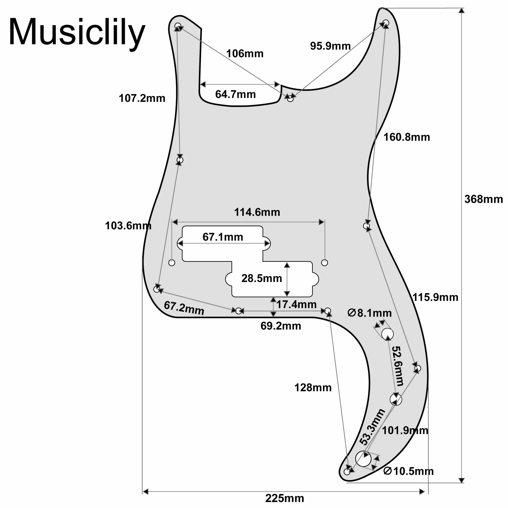 Musiclily Pro 10 Otworów P Bass Pickguard Maskownica do Gitary Basowej 4-strunowy Fender Japan Precision Bass, 1-warstwowy Biały
