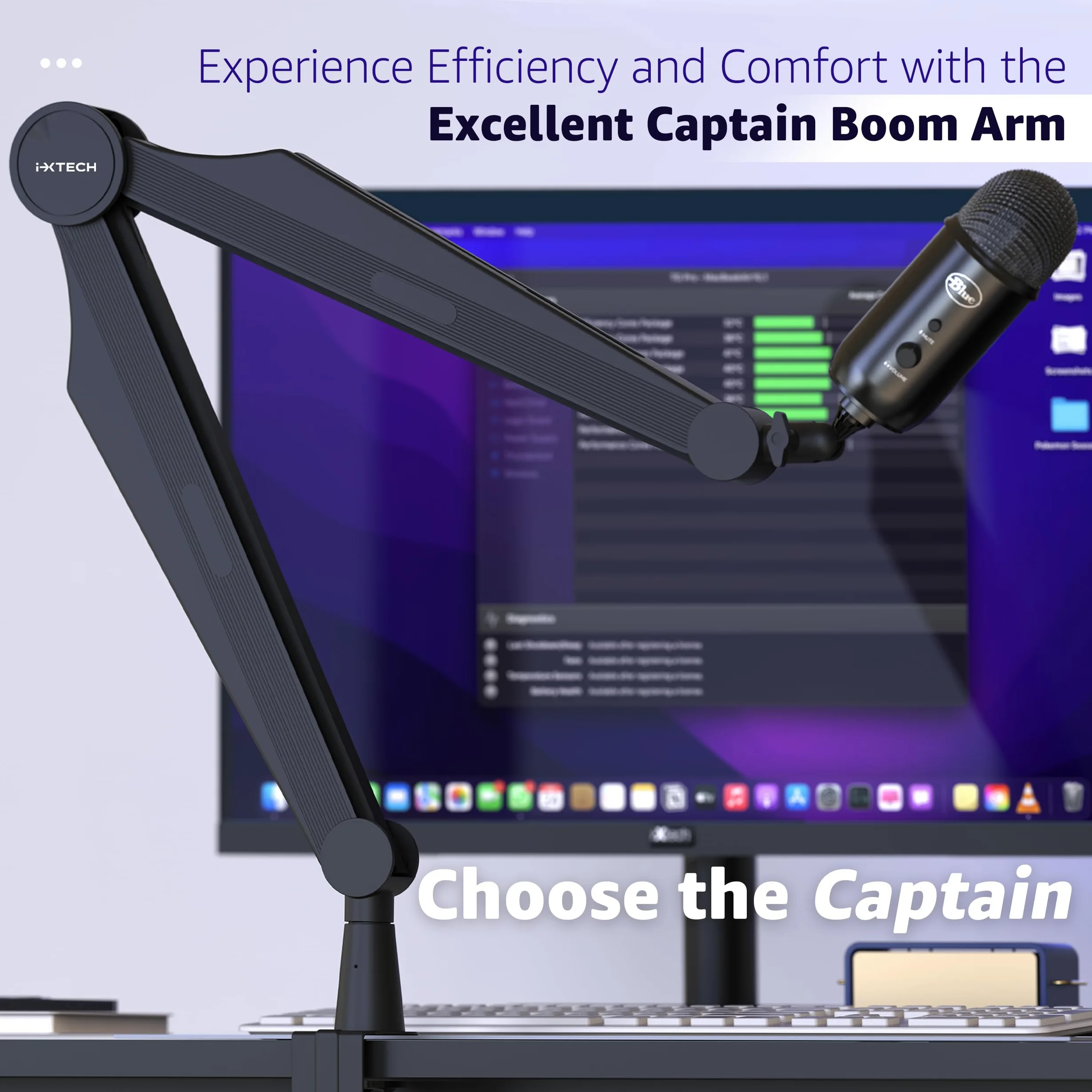 IXTECH Ramię mikrofonowe wysięgnika mikrofonu do Blue Yeti Shure Sm7b Hyperx QuadCast Rode At2020 i stojak na mikrofon Fifine do gier podcastów i transmisji strumieniowej model CAPTAIN