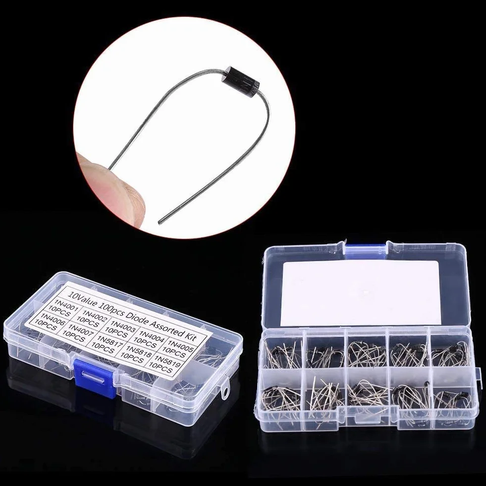 100 stücke 10 Werte Gleichrichter Diode Sortiment Elektronische Kit 1N4001~1N4007 1N5817~1N5819 für Profis Enthusiasten Mit Aufbewahrungsbox
