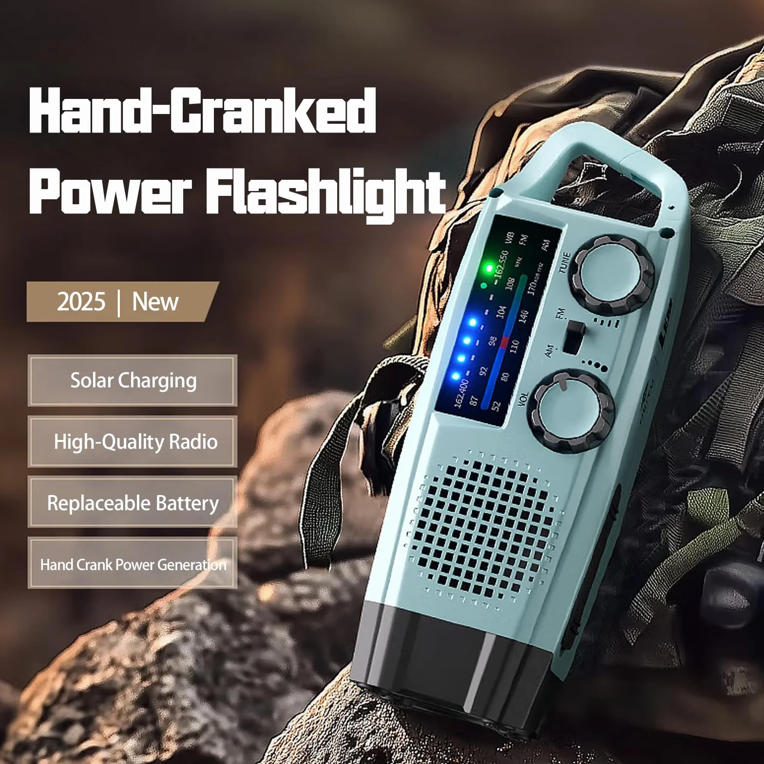 Radio Awaryjne, 2000mAh Radio na Korbkę ładowarka Słoneczna Power Bank Radios USB AM/FM z Alarmem SOS Latarka Małe Radiotelefon Kieszonkowe do Użytku Wewnątrz, Zewnątrz Kempingu
