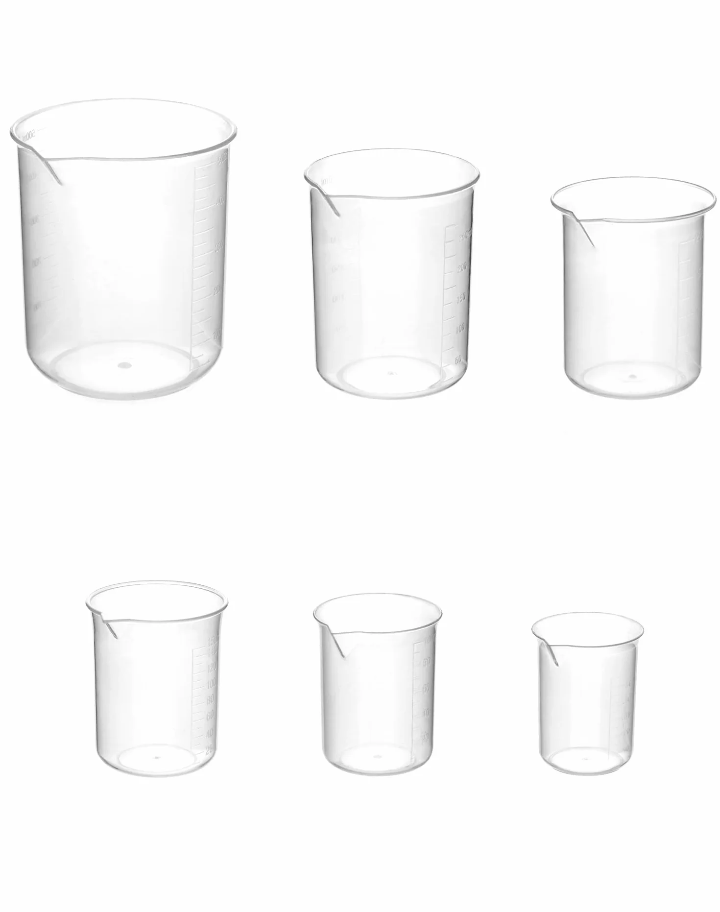 Zestaw miarek QWORK, 6 szt. przezroczystych plastikowych miarek 50ml 100ml 150ml 200ml 250ml 500ml do kuchni laboratoryjnej