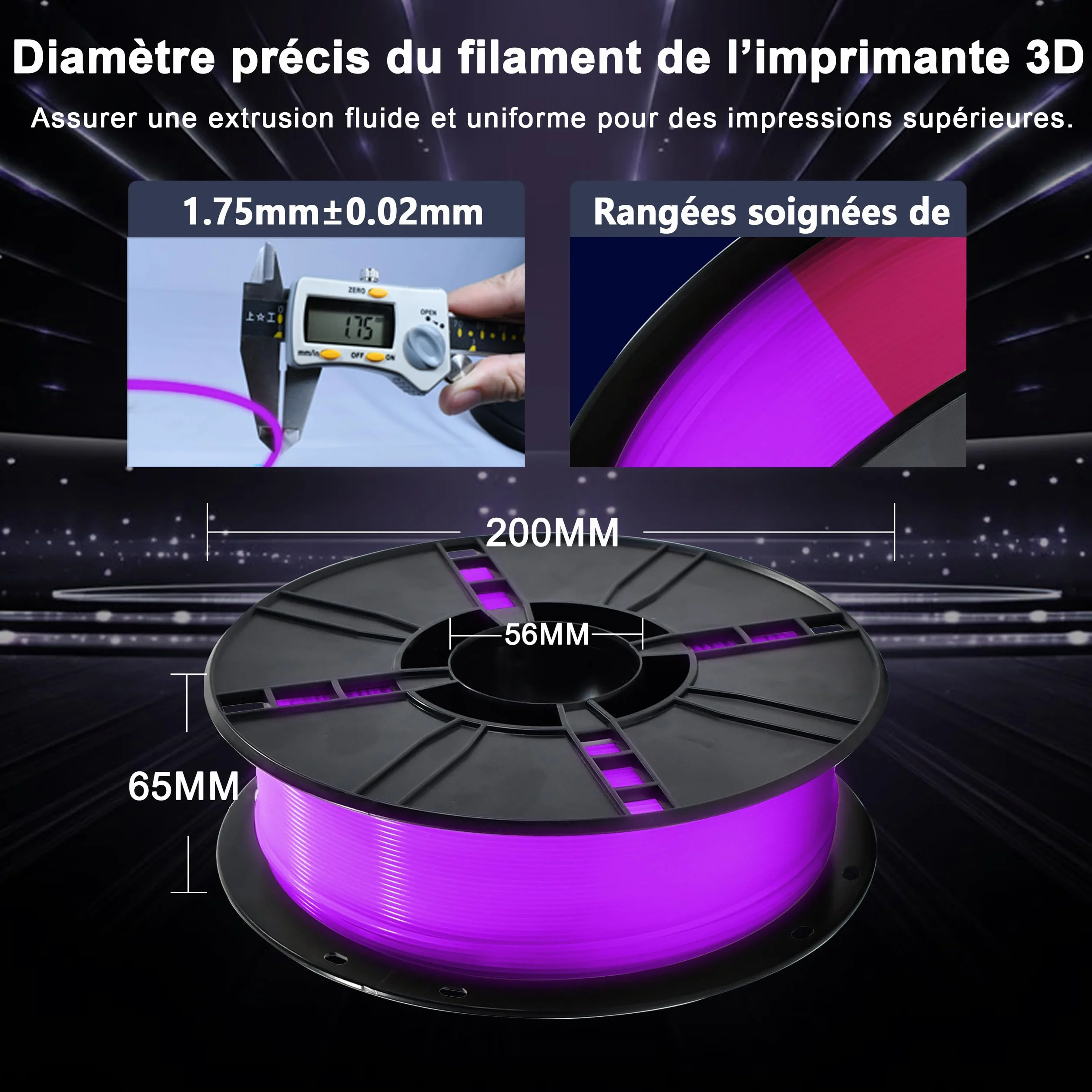 iBOSS PLA+ Filament PLA PLUS, drukarka 3D Filament PLUS, dokładność wymiarowa 1,75 mm +/- 0,02 mm, 1 kg, 2,2 funta, jasny fioletowy