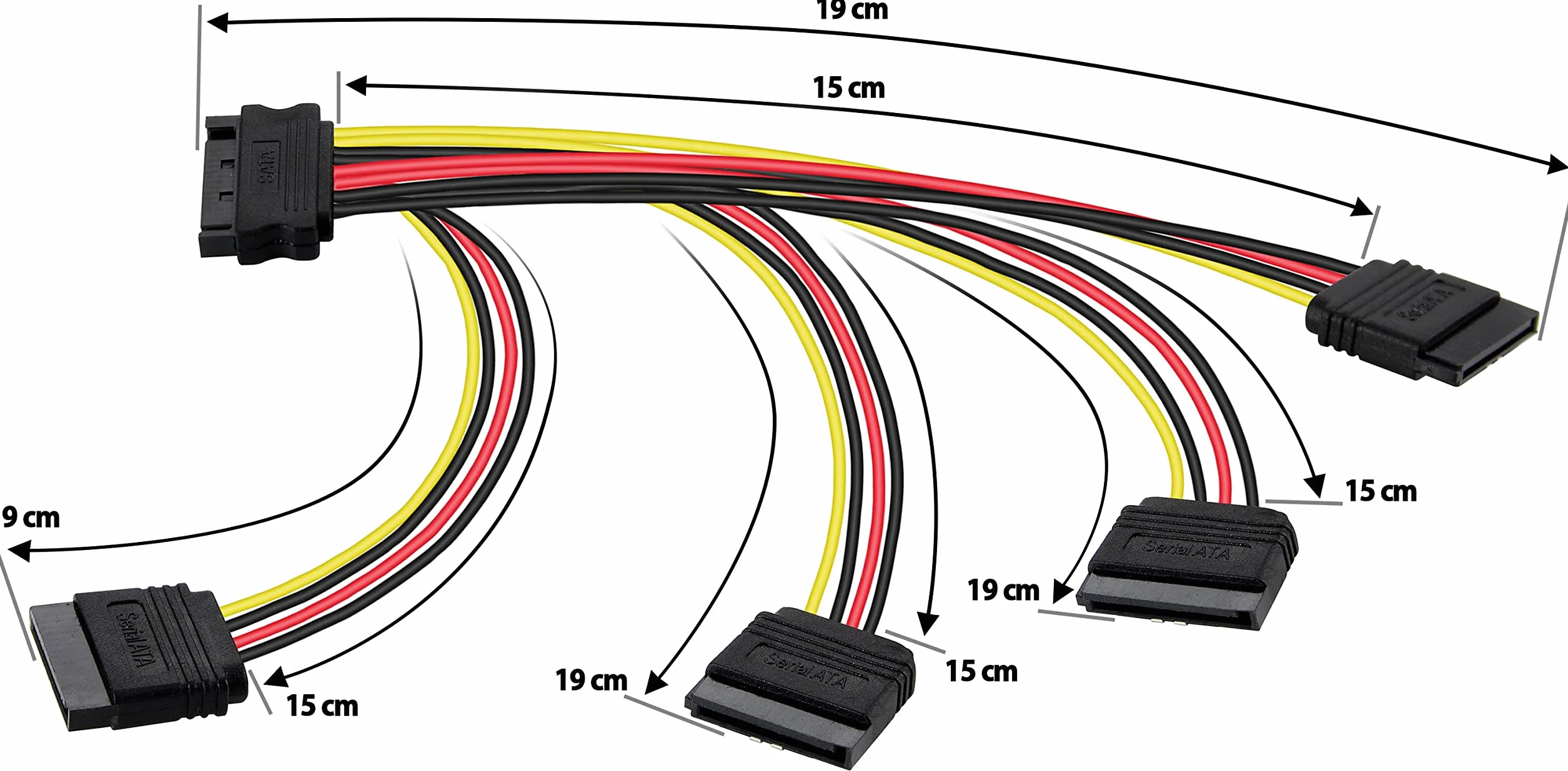 Poppstar adapter kabla zasilającego SATA 20cm (poczwórny) (zasilacz adaptera SATA -1 wtyczka męska na 4 gniazda żeńskie)