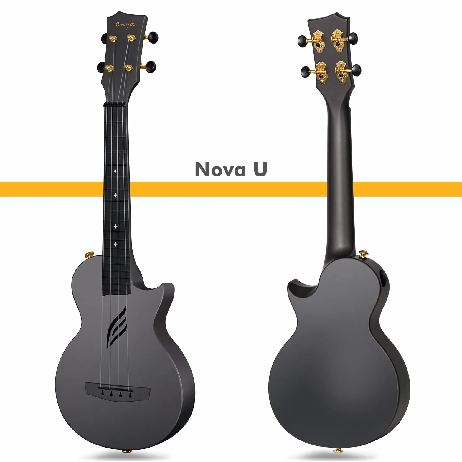 Enya Ukulele koncertowe Nova U 53 cm z włókna węglowego, dla początkujących i zaawansowanych użytkowników, z torbą i paskiem Capo wodoszczelne (czarne)