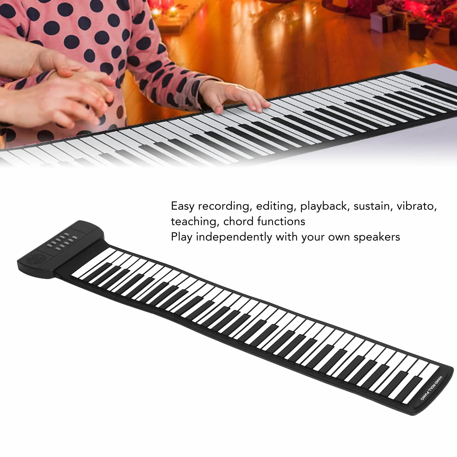Roll Up Piano, 61-klawiszowa Przenośna Klawiatura Fortepian, Ręcznie Zwijana Elektryczna Klawiatura Pianina dla Początkujących Dzieci, Edukacyjna Elektroniczna Muzyka Cyfrowa Klawiatura(PM61)