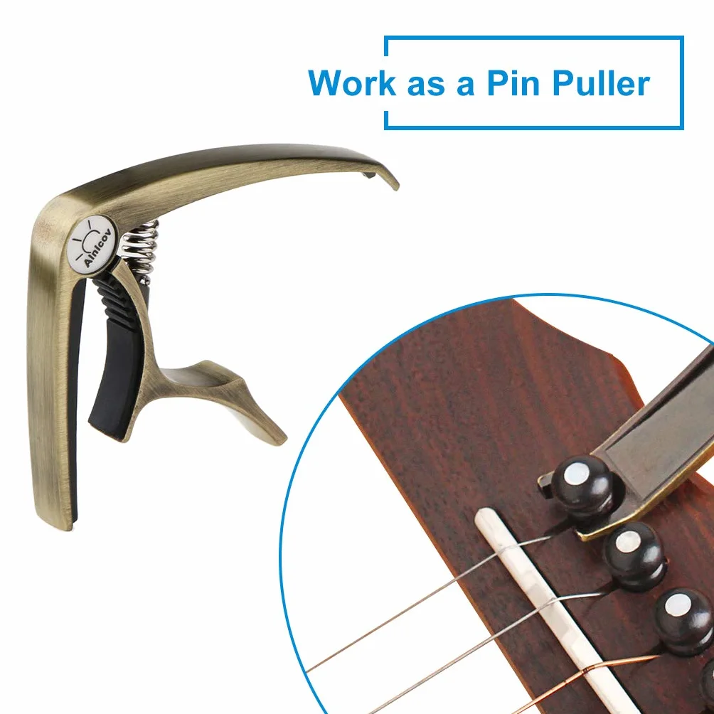 Non-brand kapodaster kapodaster gitara Kapo Capo Tune Clamp Key Trigger Puller do paznokci do gitary/basu/ukulele/banjo - brąz