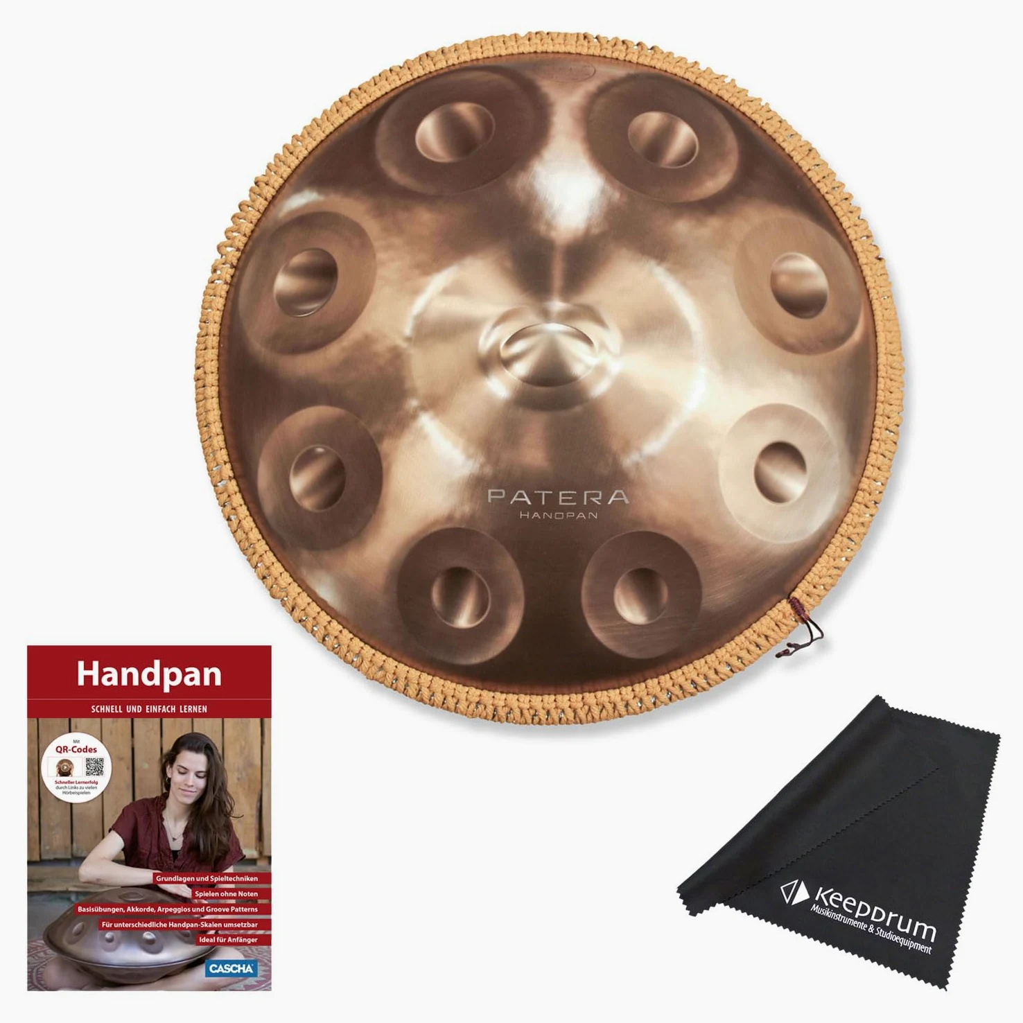 Patera HPDM-10 Handpan Compact D- ze stali nierdzewnej z podręcznikiem i chustą keepdrum