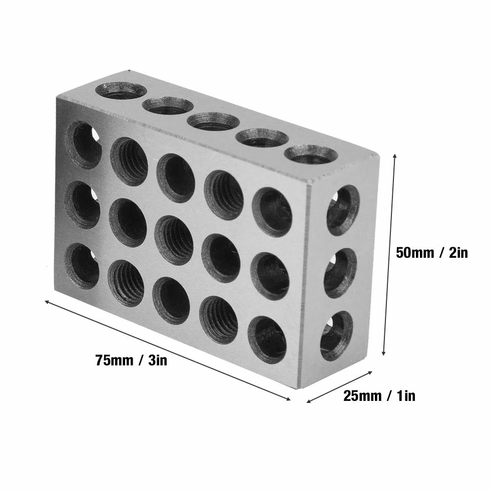 Bloki ze Stali Hartowanej, Blok 123, Metryczne Bloki Maszynowe, Bloki Metryczne 123, Blok 255075 2 szt. Bloki 25 X50X75Mm Bloki 23 Otwory Frezowanie Równoległe Mocowanie Blok