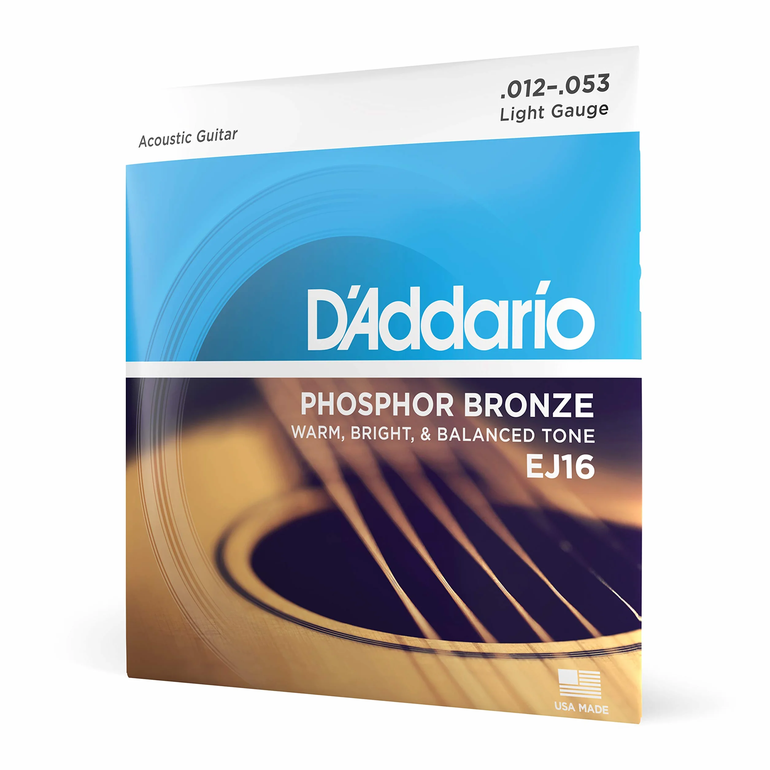 Struny do gitary akustycznej D'Addario EJ16 Phosphor Bronze, jasne, 12-53