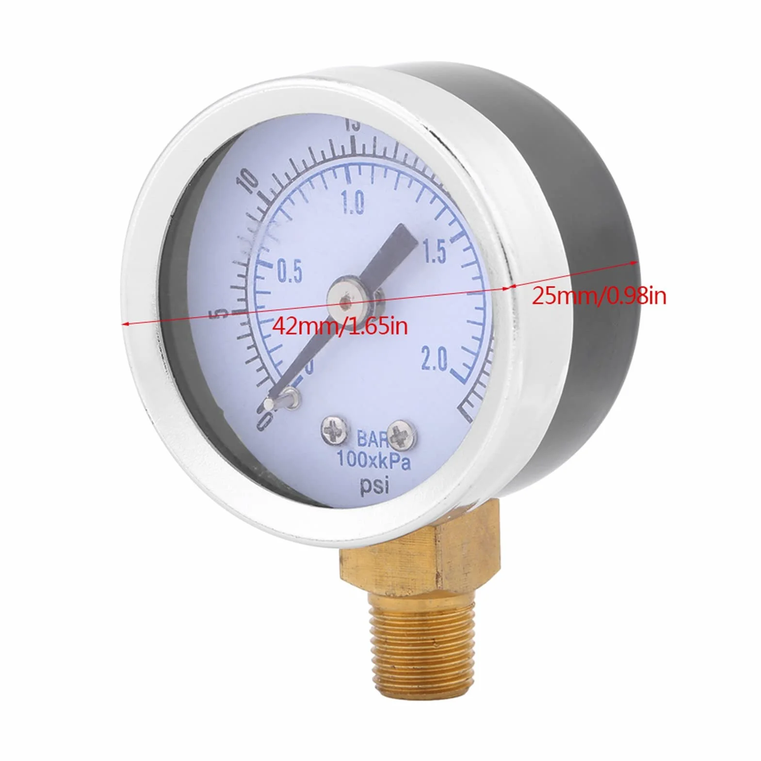 Manometr Tarczowy z Tylnym Przyłączem 1/4 BSP do Powietrza, Wody, Oleju i Gazu Obudowa ze Stali Mechaniczny Manometr 0-2 Bar / 0-30 Psi