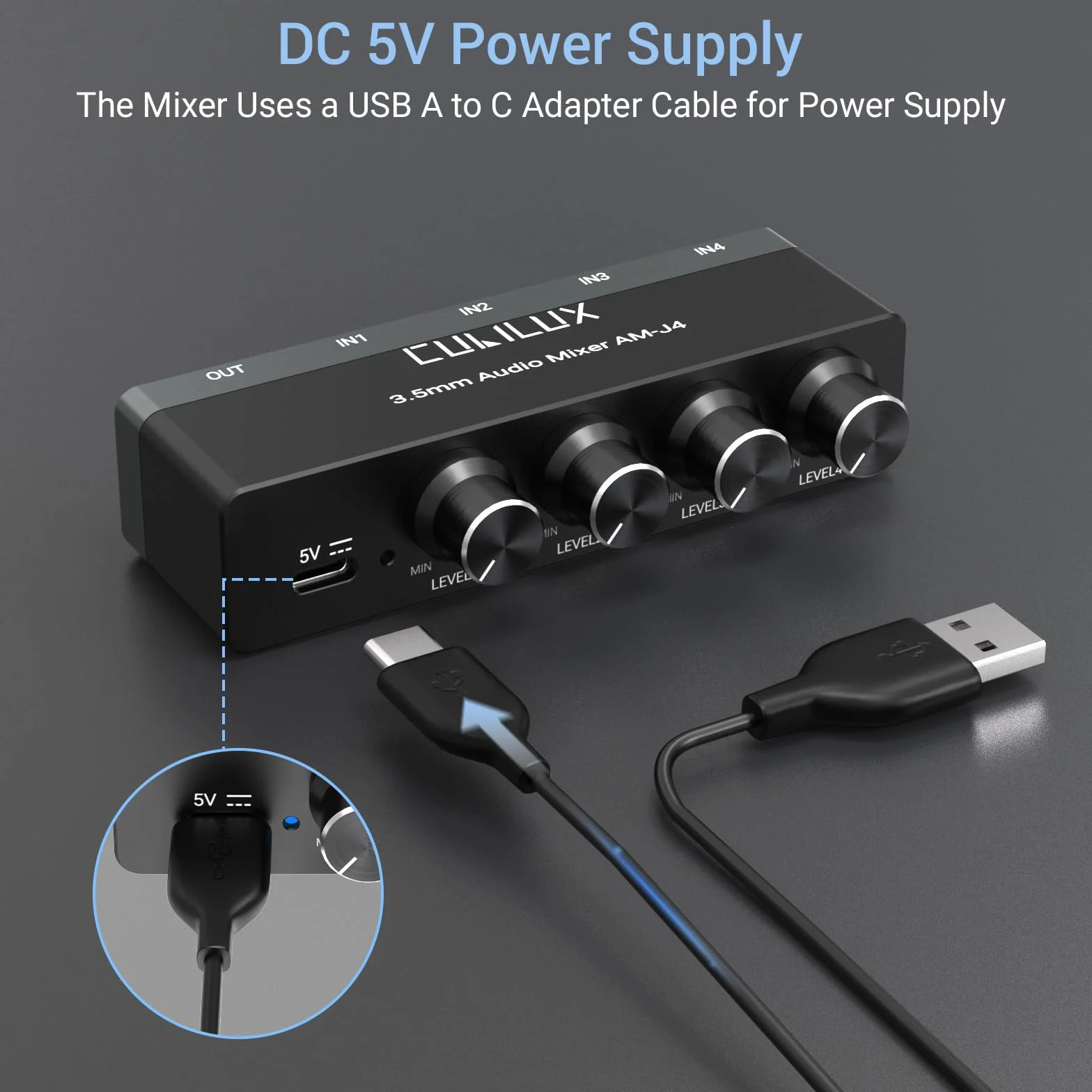 Cubilux 4-Kanałowy Miksownik Audio 3,5mm, Mini Miksownik Audio o Ultra-Niskim Szumie do Sub-Miksowania, Wejście 1/8 TS/TRS, Przełącznik Stereo, Odpowiedni do Gitar, Basów, Klawiatur