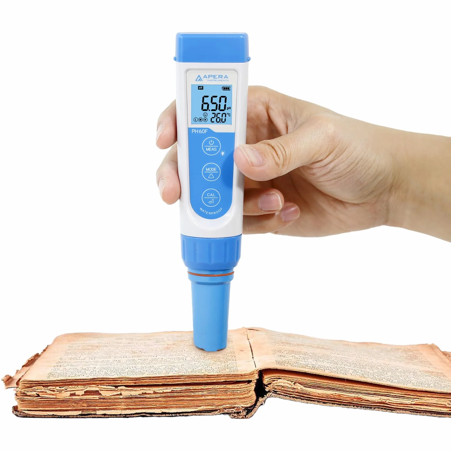 Apera Instruments PH60F Premium miernik pH z płaską elektrodą (dokładność pH ± 0,01, zakres pomiaru pH -2,0-14,0, wymienna elektroda, wodoodporny, wskaźnik temperatury)