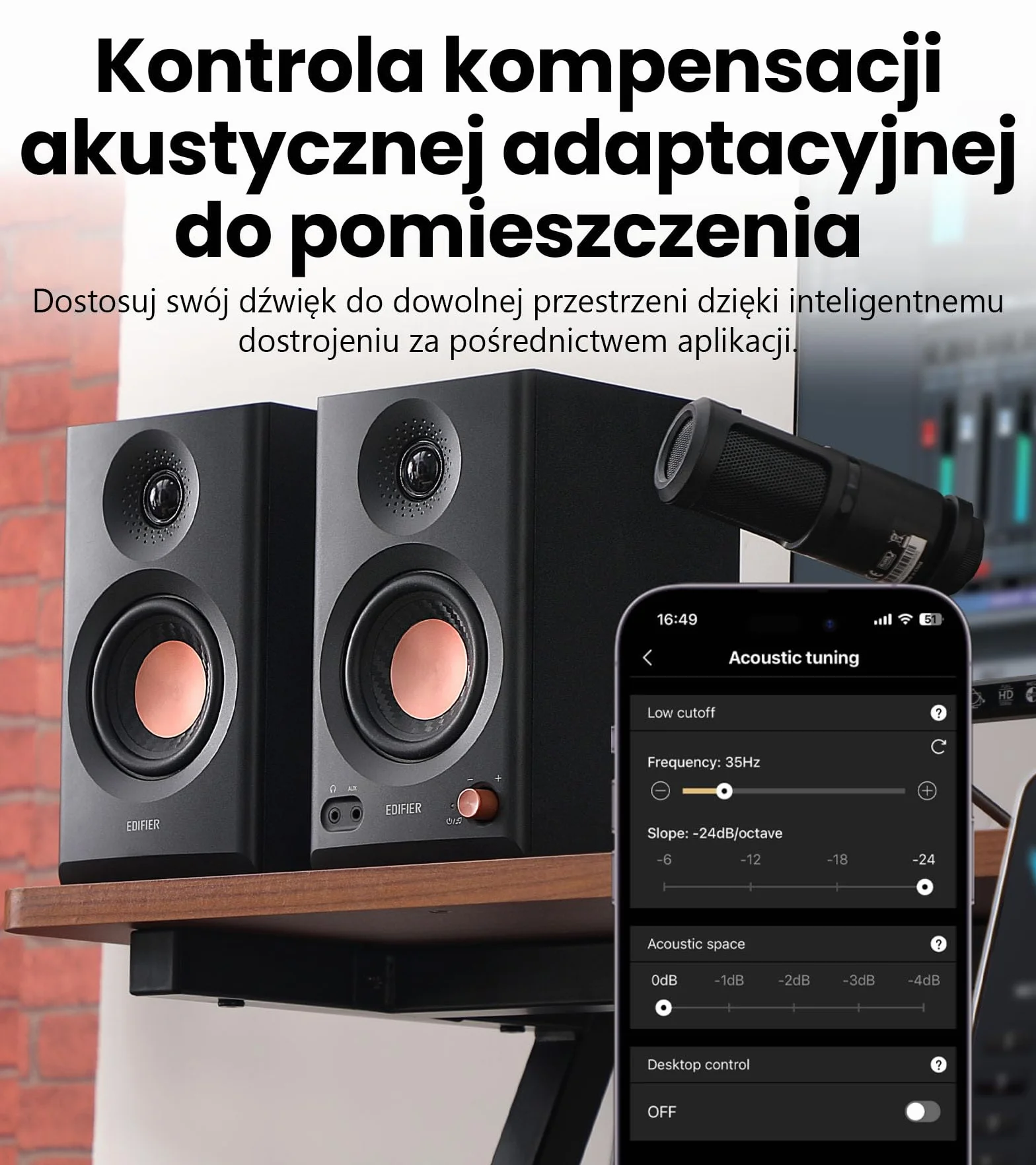 Edifier MR3 - Kompaktowe głośniki Studio 2.0, Hi-Res Audio, Bluetooth V5.4, sterowanie fizyczne, RCA, AUX, aplikacja mobilna, 2x18W, czarny