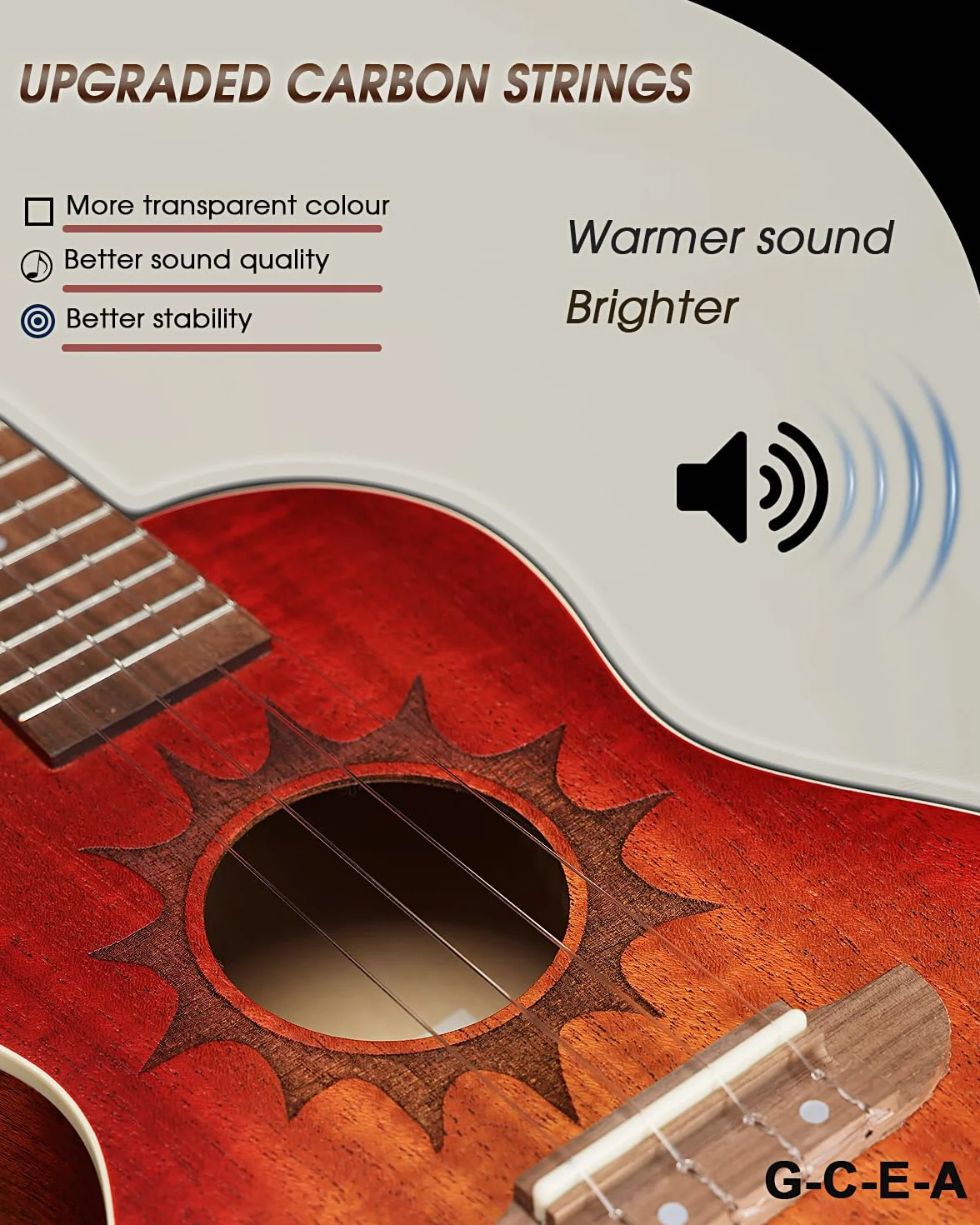 Winzz Ukulele sopranowe dla dorosłych i dzieci - 53 cm mahoń, struny węglowe, matowy sunburst