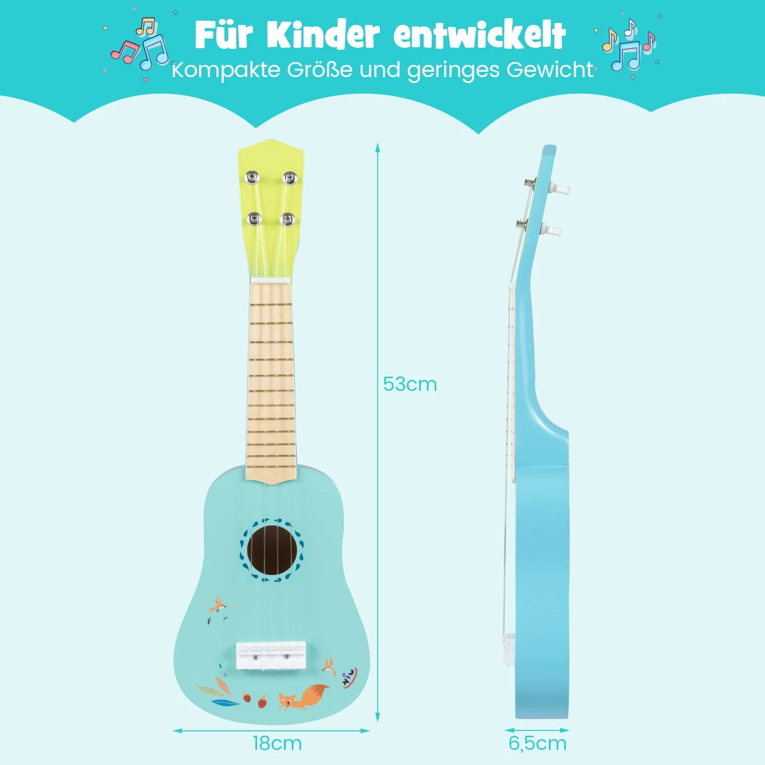 COSTWAY Ukulele dla dzieci, małe ukulele z korpusem z drewna basowego i 4 strunami nylonowymi, pedagogiczny instrument muzyczny, gitara dla początkujących od 3 lat, jasnoniebieskie