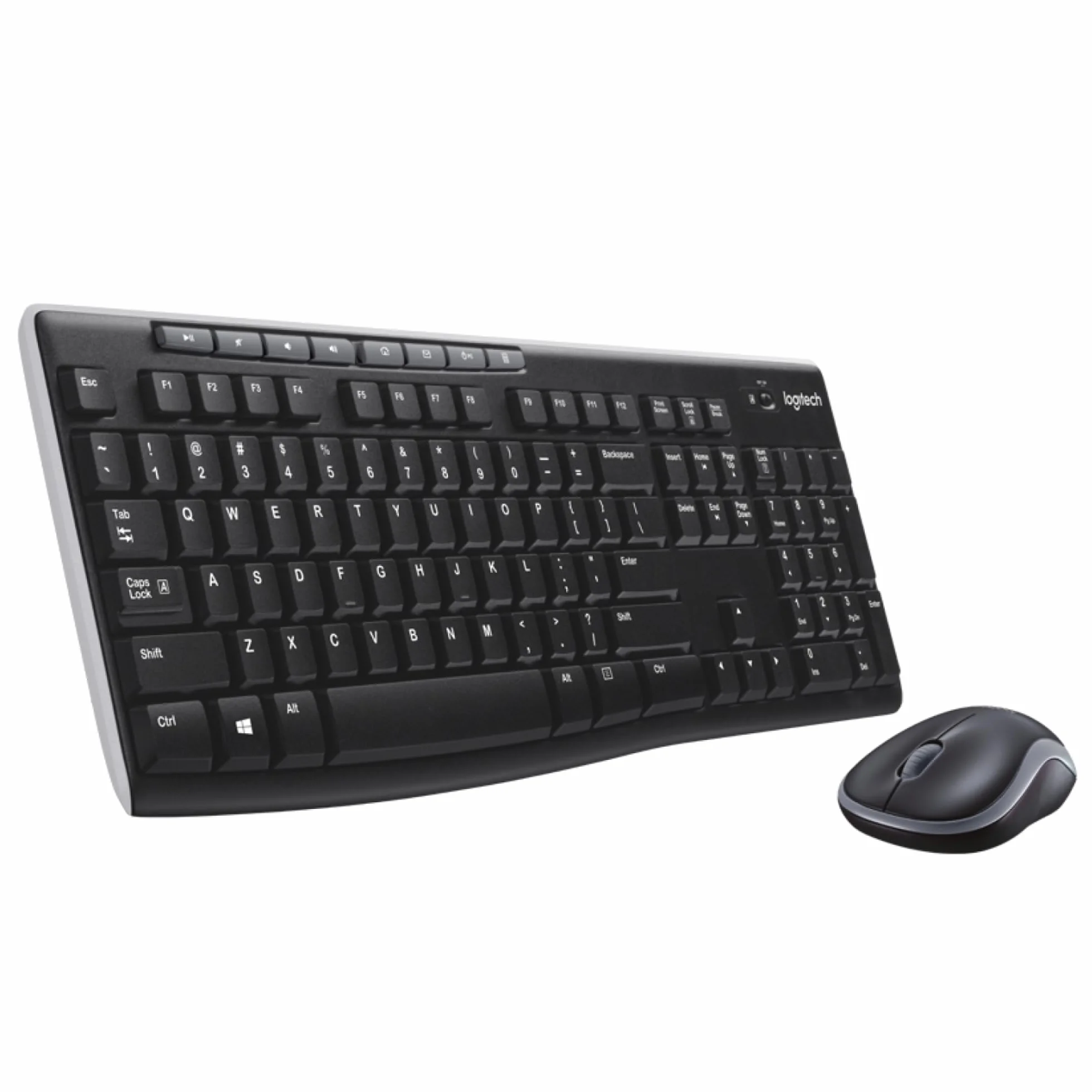 Logitech MK270 Bezprzewodowy Zestaw Klawiatura i Mysz dla Windows, 2,4 GHz, Kompaktowa Myszka, 8 multimedialnych klawiszy skrótowych, bateria 2 lata, dla PC, Laptop, QWERTY układ US Intl - Czarny
