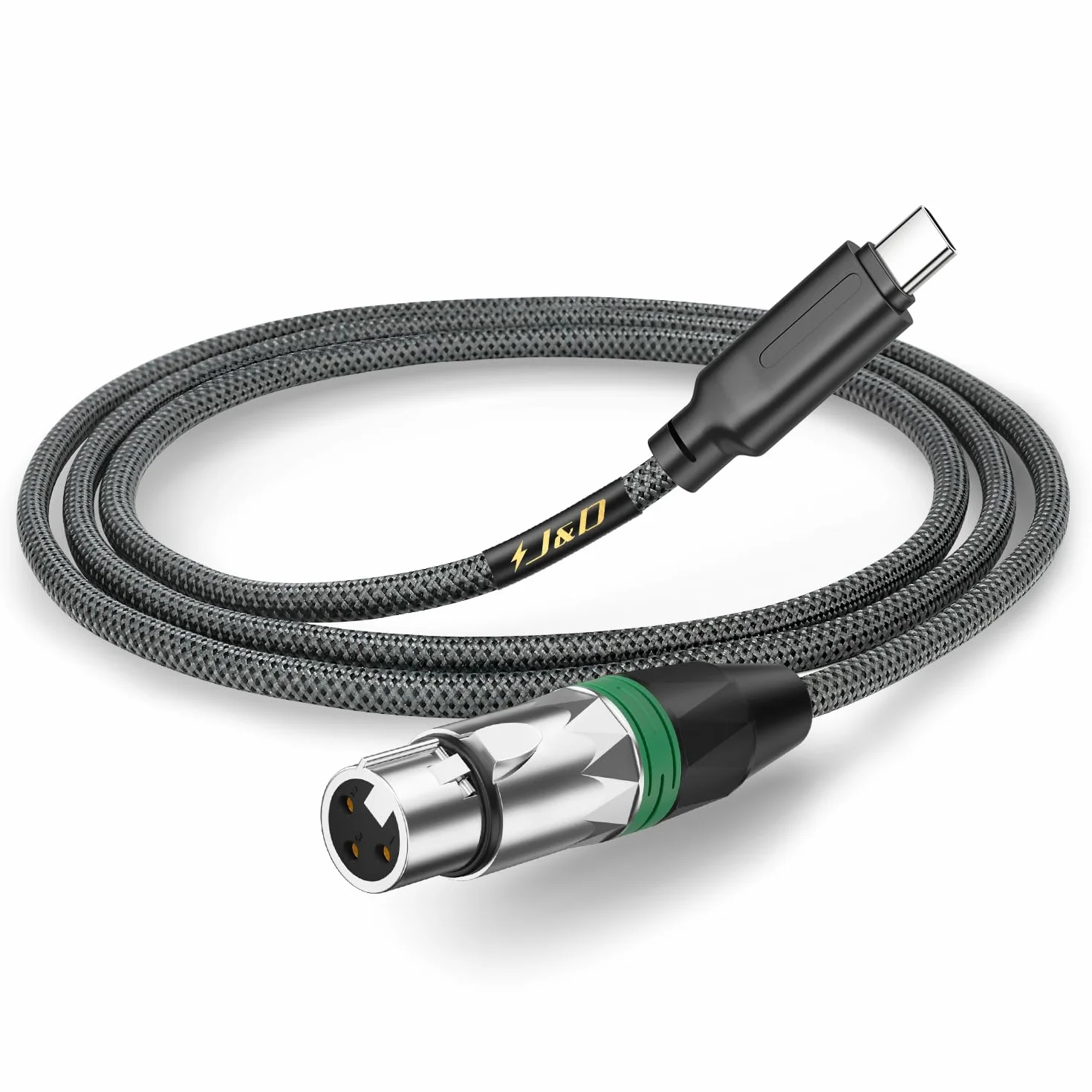 J&D USB C do XLR Mikrofonowy Kabel Audio do Nagrywania Dźwięku, Dynamiczny Mikrofon, Pleciony USB C do XLR Żeński Kabel Kompatybilny z iPhone 16/17 Serii, 2 m