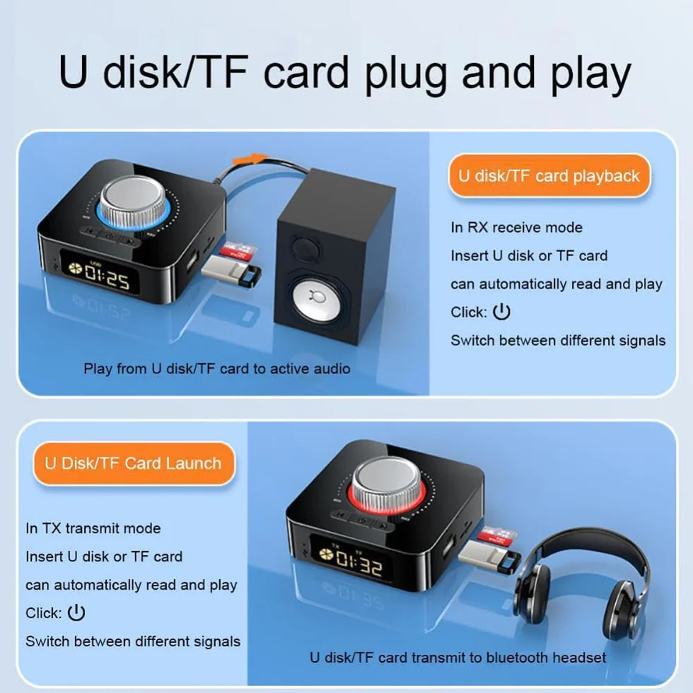 DollaTek Bezprzewodowy adapter audio 2 w 1, kompatybilny z Bluetooth, lekki odbiornik nadajnik do telewizora, PC, stereo, po??cz g?o?nik, s?uchawki