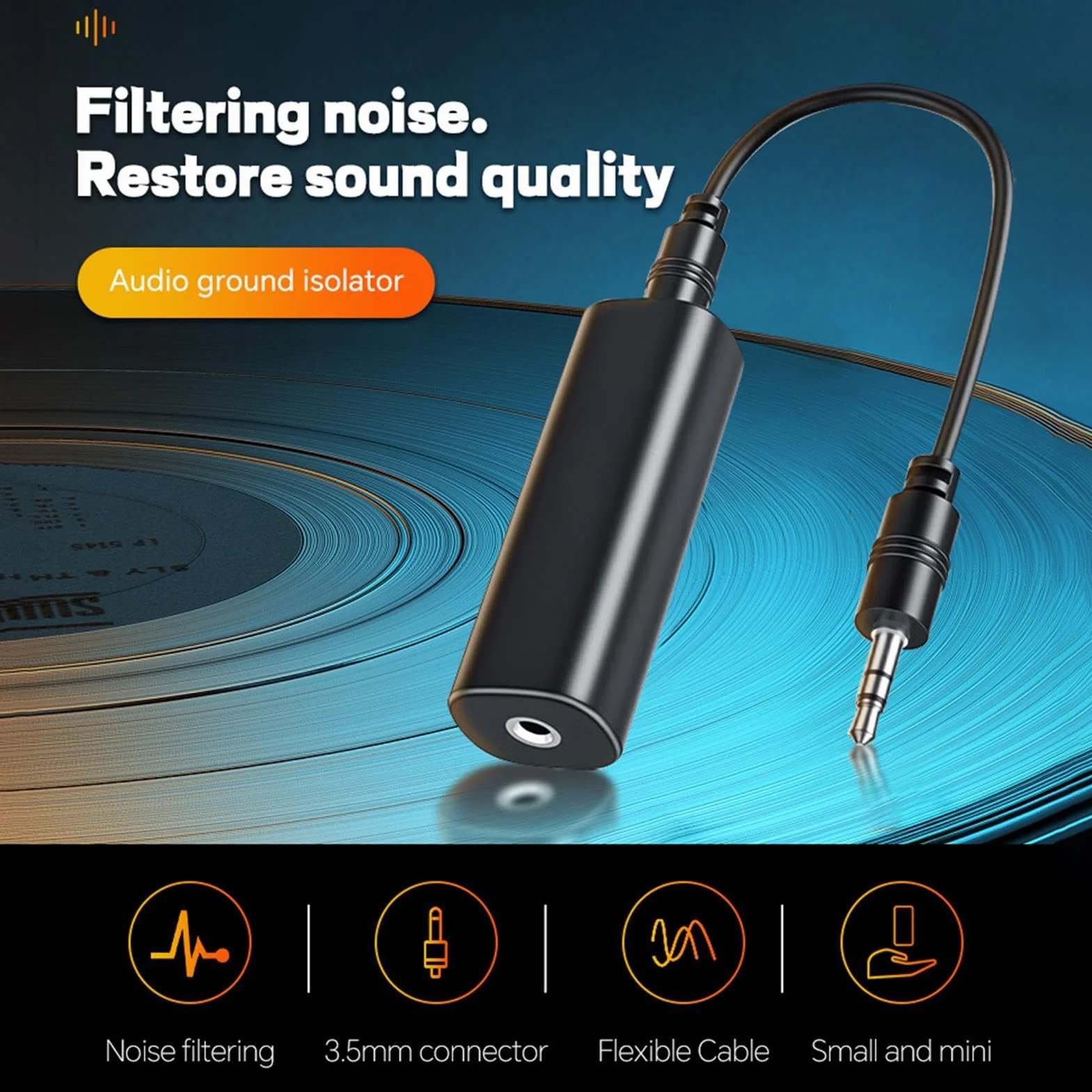 Izolator szumów Ground Loopss, czarny filtr szumów audio, do wszystkich kompaktowych tłumików do samochodów Stereo, domowego audio i systemów głośników, eliminuje układ elektryczny, 2,36 x
