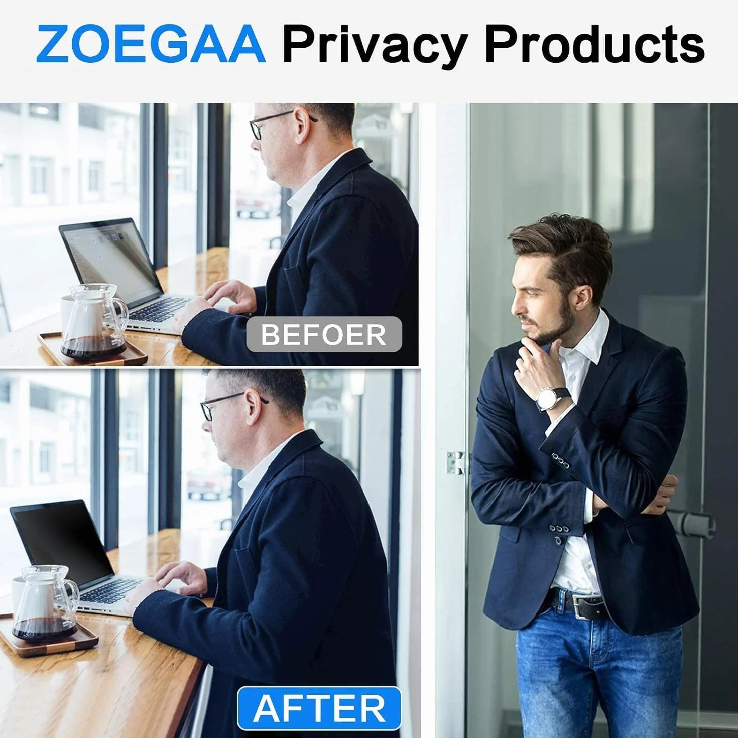 ZOEGAA Filtr prywatyzujący do laptopa 16", proporcje obrazu 16:10, ochrona przed światłem niebieskim, ochrona przed oślepieniem, zdejmowana folia maskująca do HP / Dell/Acer / Lenovo / ThinkPad / Asus
