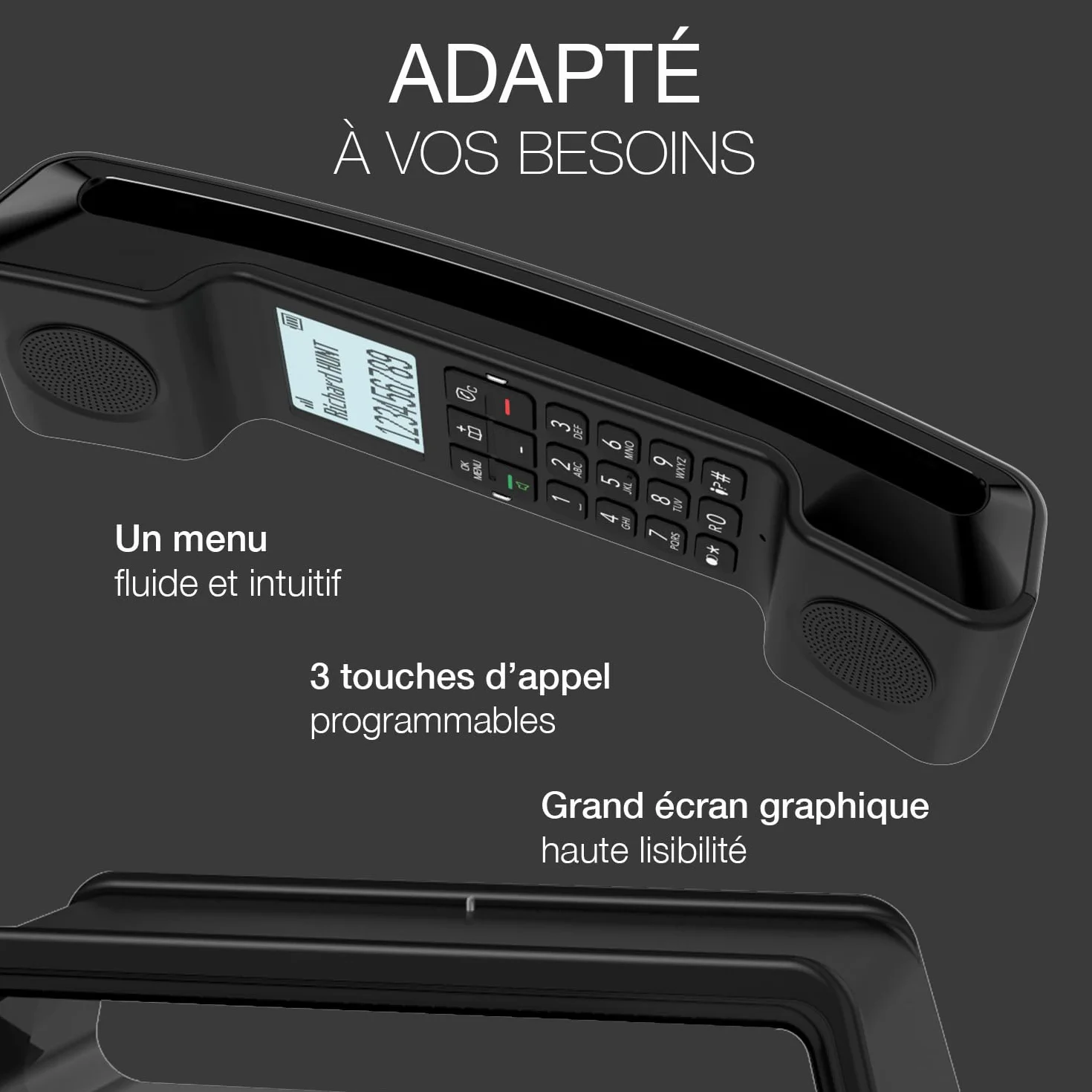 ALCATEL Epure Iconic bezprzewodowy telefon stacjonarny DECT – styl vintage – duży wyświetlacz graficzny o wysokiej rozdzielczości – funkcja głośnomówiąca – funkcja blokowania połączeń – czarny