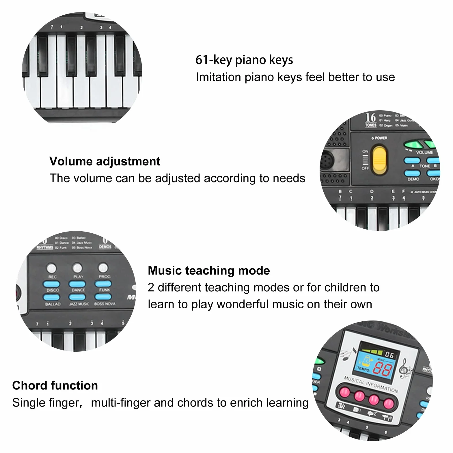 Cocoarm 61-klawiszowe Mini Pianino Elektryczne, Przenośny Keyboard Elektroniczny z Mikrofonem dla Dzieci Początkujących, 6 Demo Utworów 16 Dźwięków 6 Rytmów, Zasilanie USB, Połączenie z