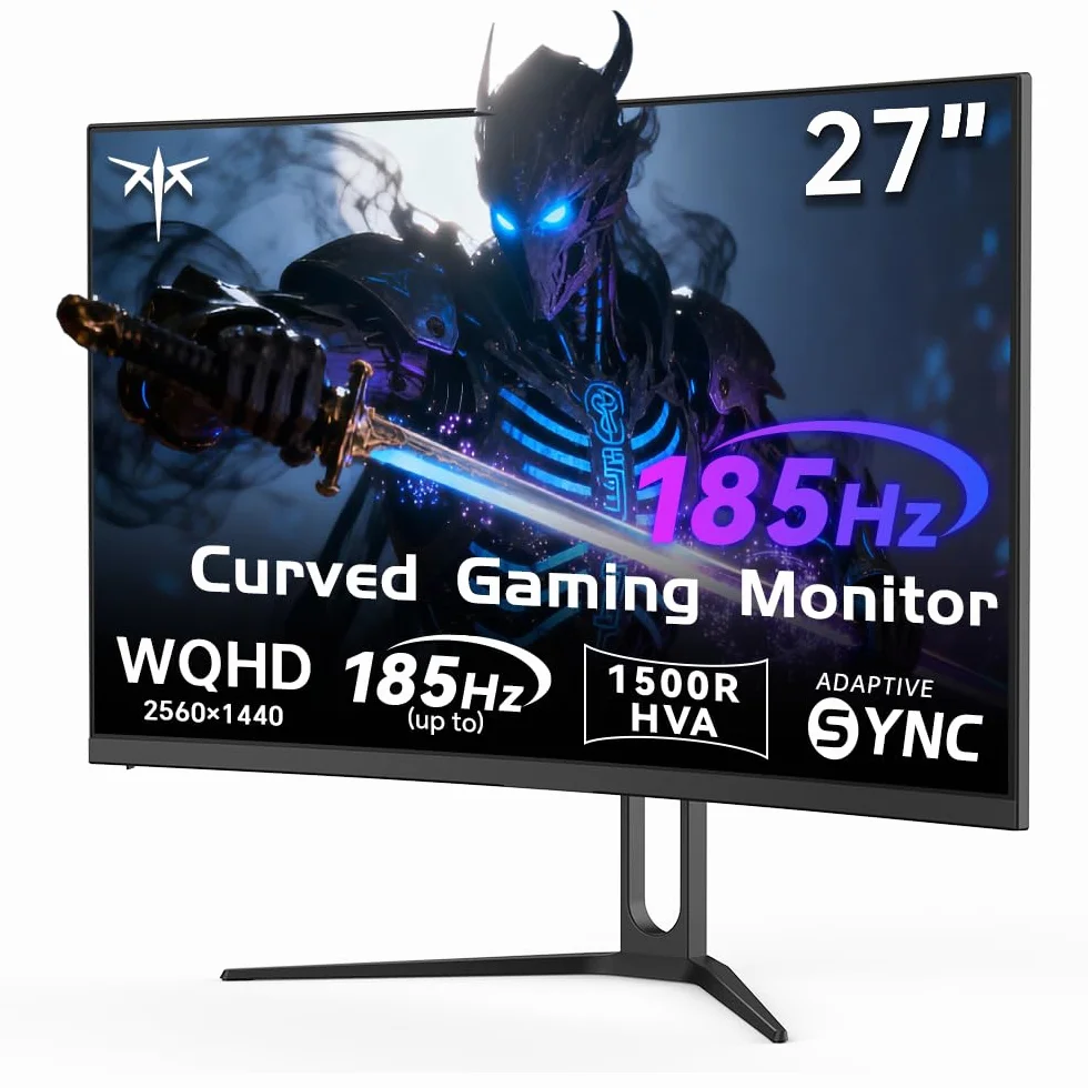 Zakrzywiony monitor gamingowy KTC 27 cali QHD, 2K@180Hz (185Hz OC), matryca HVA 1 ms GtG, kontrast 4000:1, Adaptive Sync, kompatybilny z HDR10 (2×HDMI 2.0, 2×DP 1.4), VESA 100×100 mm