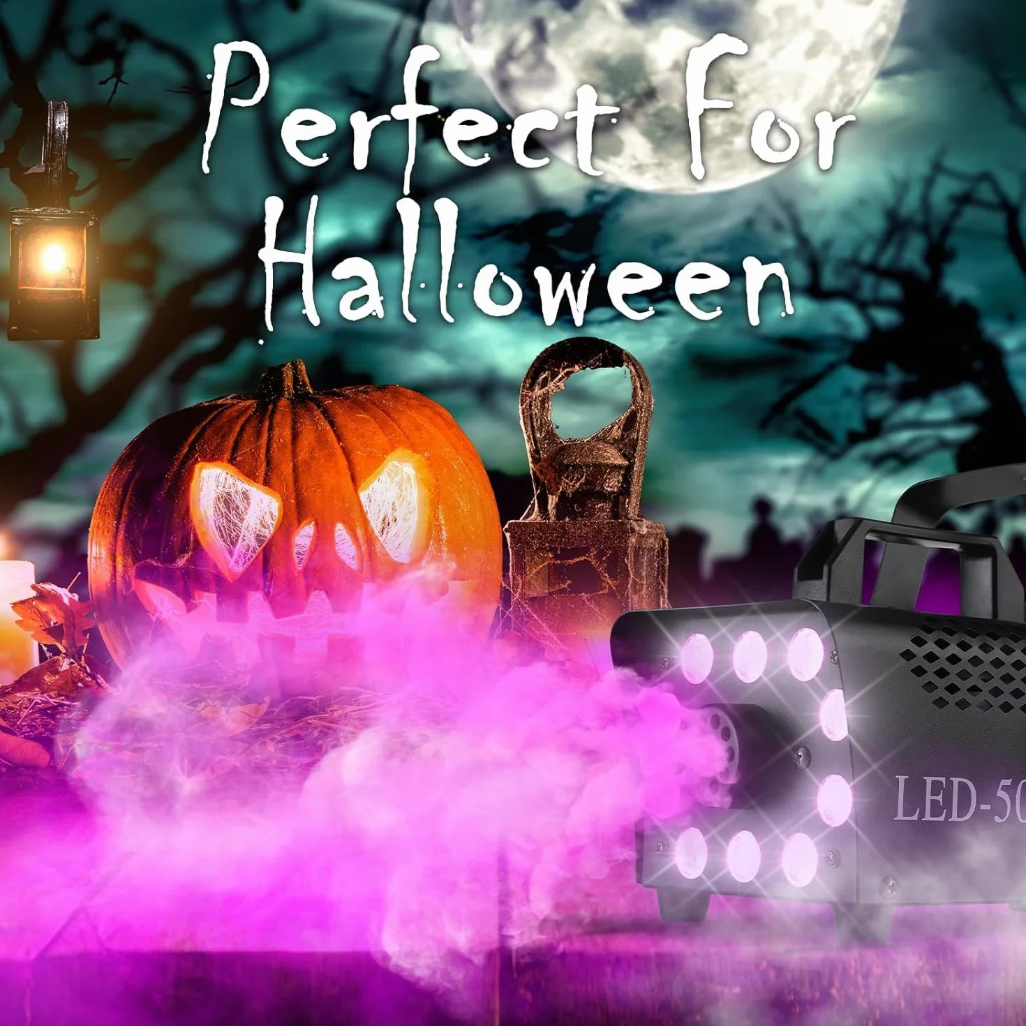 Mini Wytwornica Mgły 500 W, Maszyna do Dymu, z 2 Bezprzewodowymi i 1 Przewodowym Pilotem Zdalnego Sterowania, Maszyna do Palenia w 13 Kolorach, 10 Diod LED RGB, na Halloween, Boże Narodzenie, Imprezy