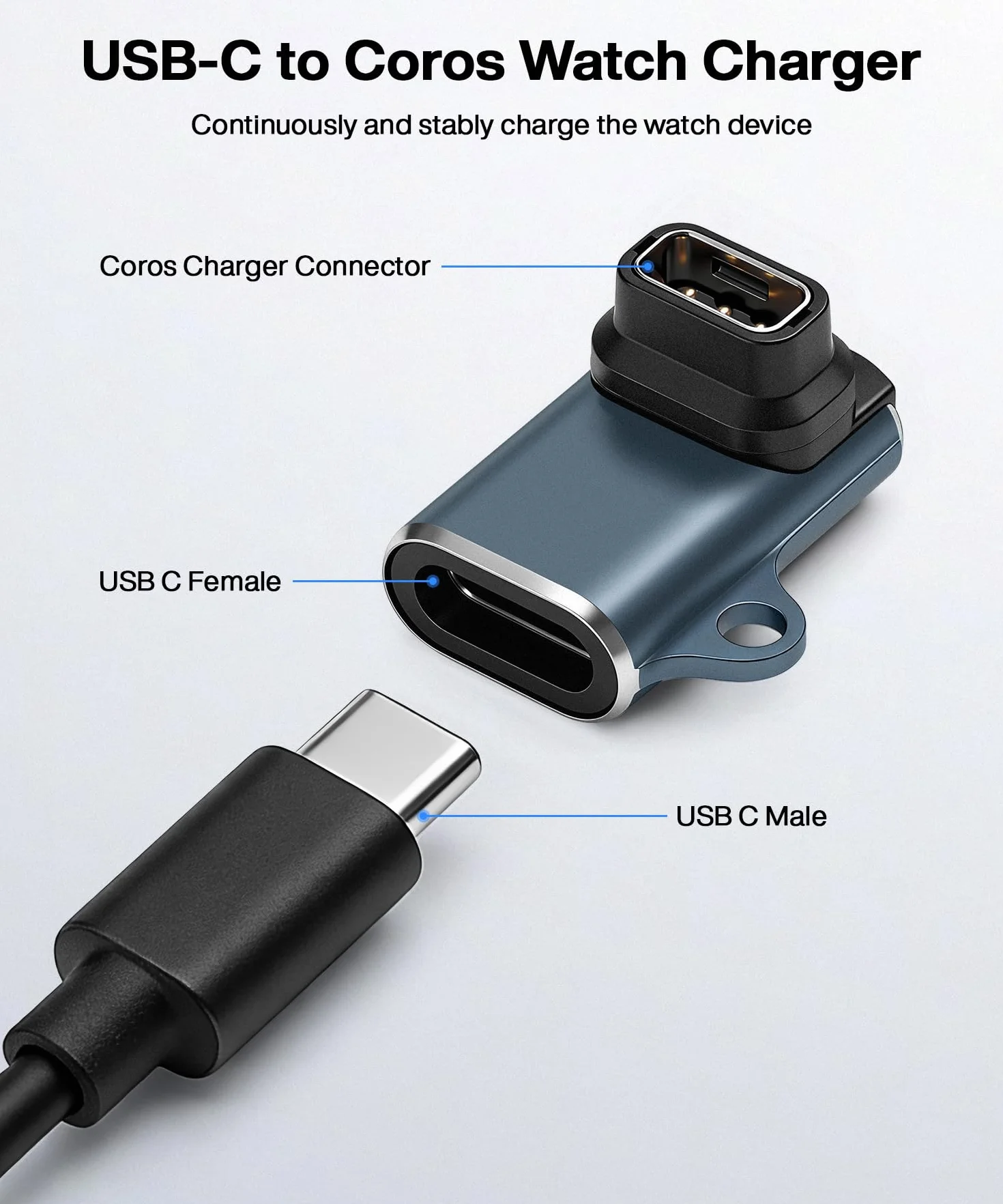 Adapter ładowarki typu C do Coros Pace 2 (2 sztuki) Konwerter kabla do ładowania Smartwatch z inteligentnym chipem do Coros Apex (szary)