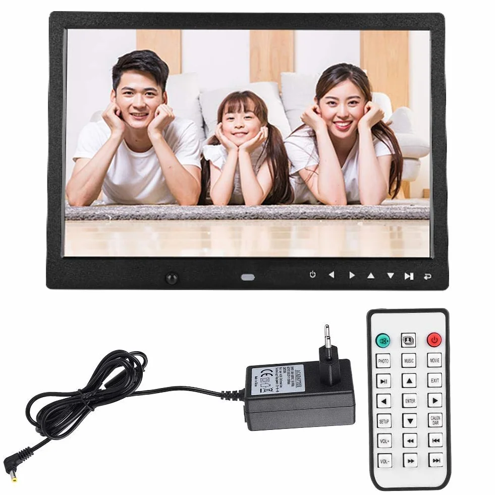 Garsent Cyfrowa ramka na zdjęcia 13 cali, 1280 x 800 Full HD, elektroniczna ramka na zdjęcia z pilotem zdalnego sterowania, regulowana jasność, muzyka, wideo, kalendarz, budzik, obsługuje USB i kartę