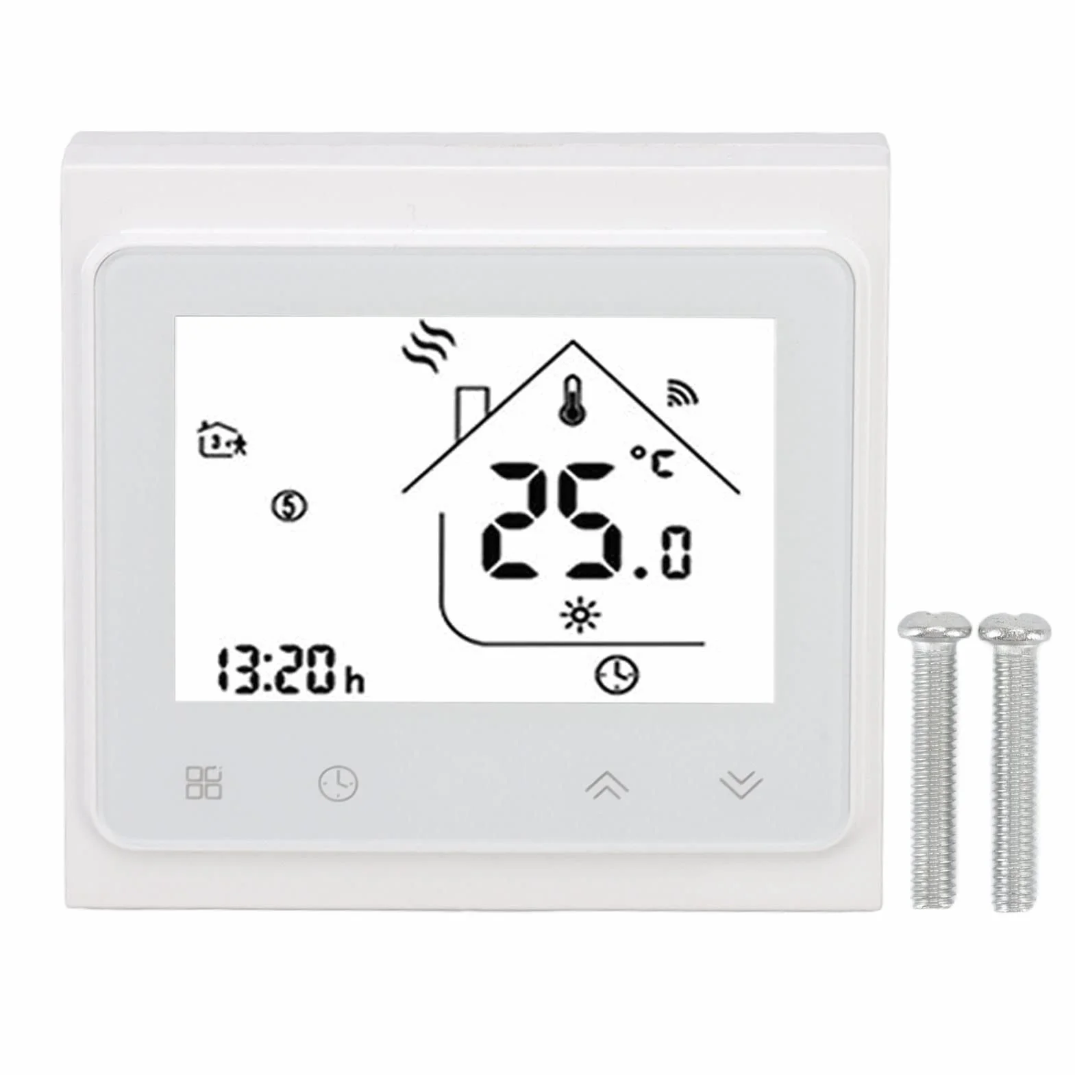 Termostat Cyfrowy, Inteligentny Termostat Cyfrowy AC 95–240 V, Biały, Kontrola za pomocą Aplikacji Bezprzewodowej, Obsługa 50 zaworów. Wysokiej Jakości materiał PP ABS, Piloty i