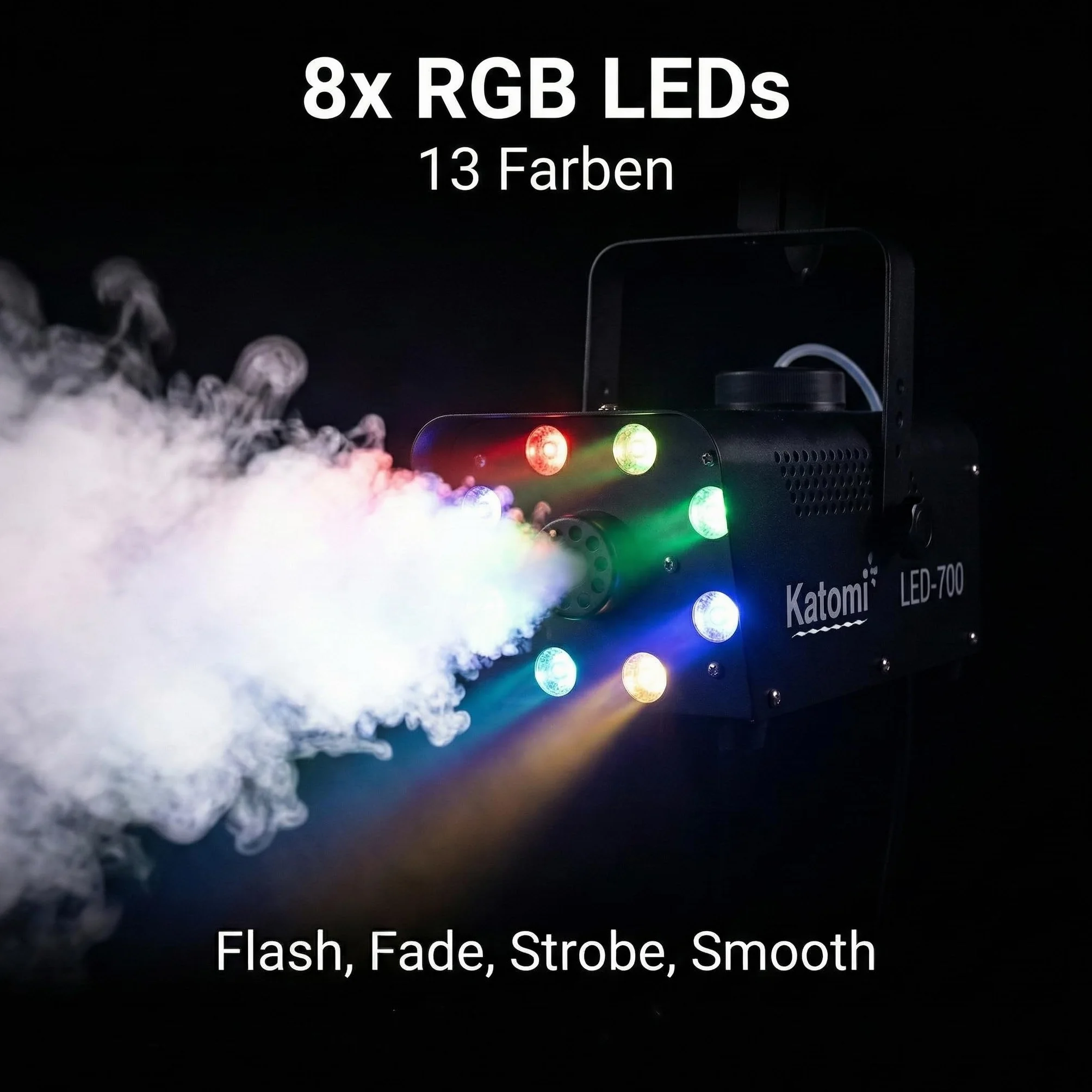 Mini wytwornica dymu RGB 700 W 13 kolorów 8 diod LED z pilotem przewodowym i radiowym