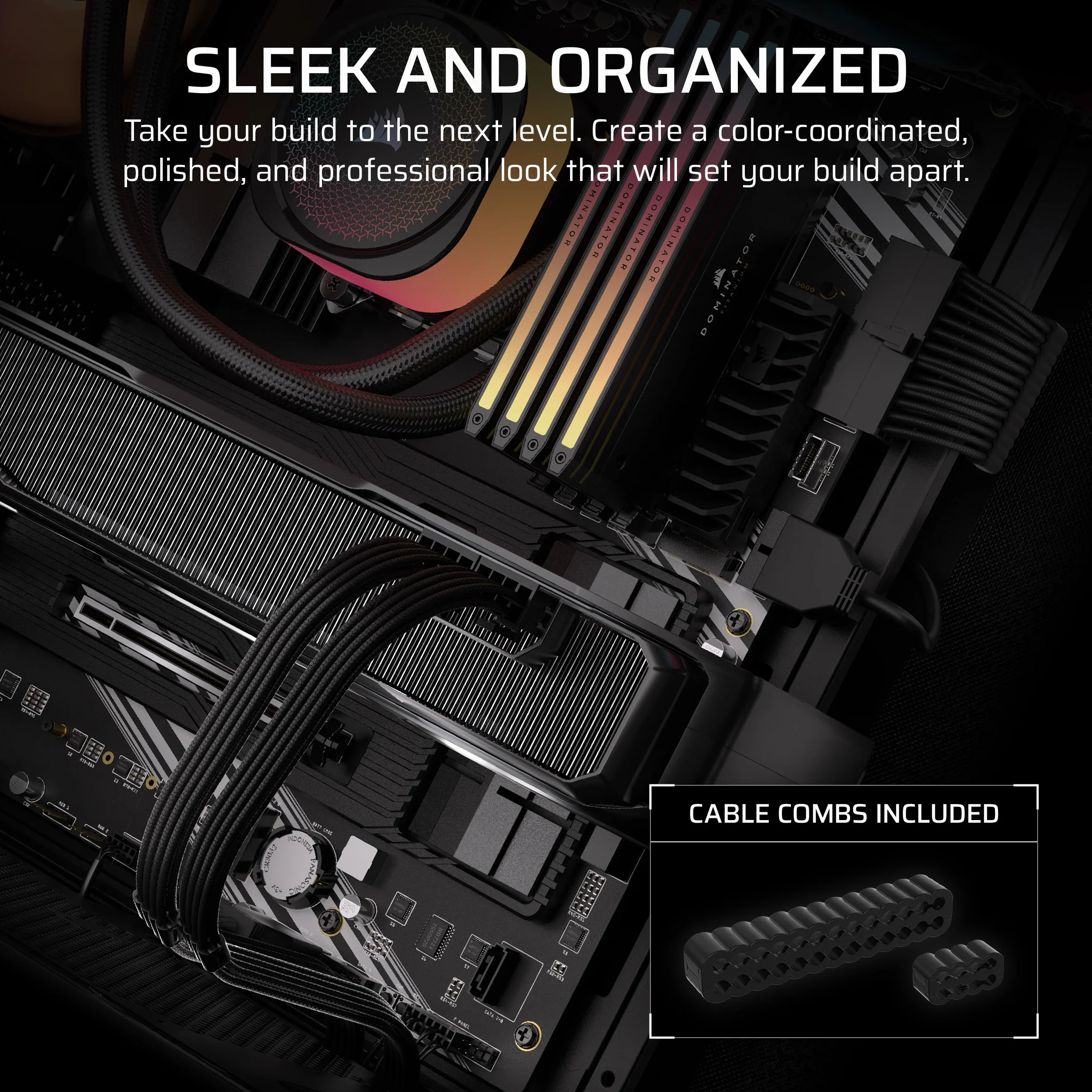 Corsair Elite Premium Typ 4 Pojedynczy Kabel PSU z Osłoną, Niskoprofilowe Grzebienie Kablowe, Potrójny Rękaw Paracord, Kompatybilny z Zasilaczami Typ 4 - Czarny