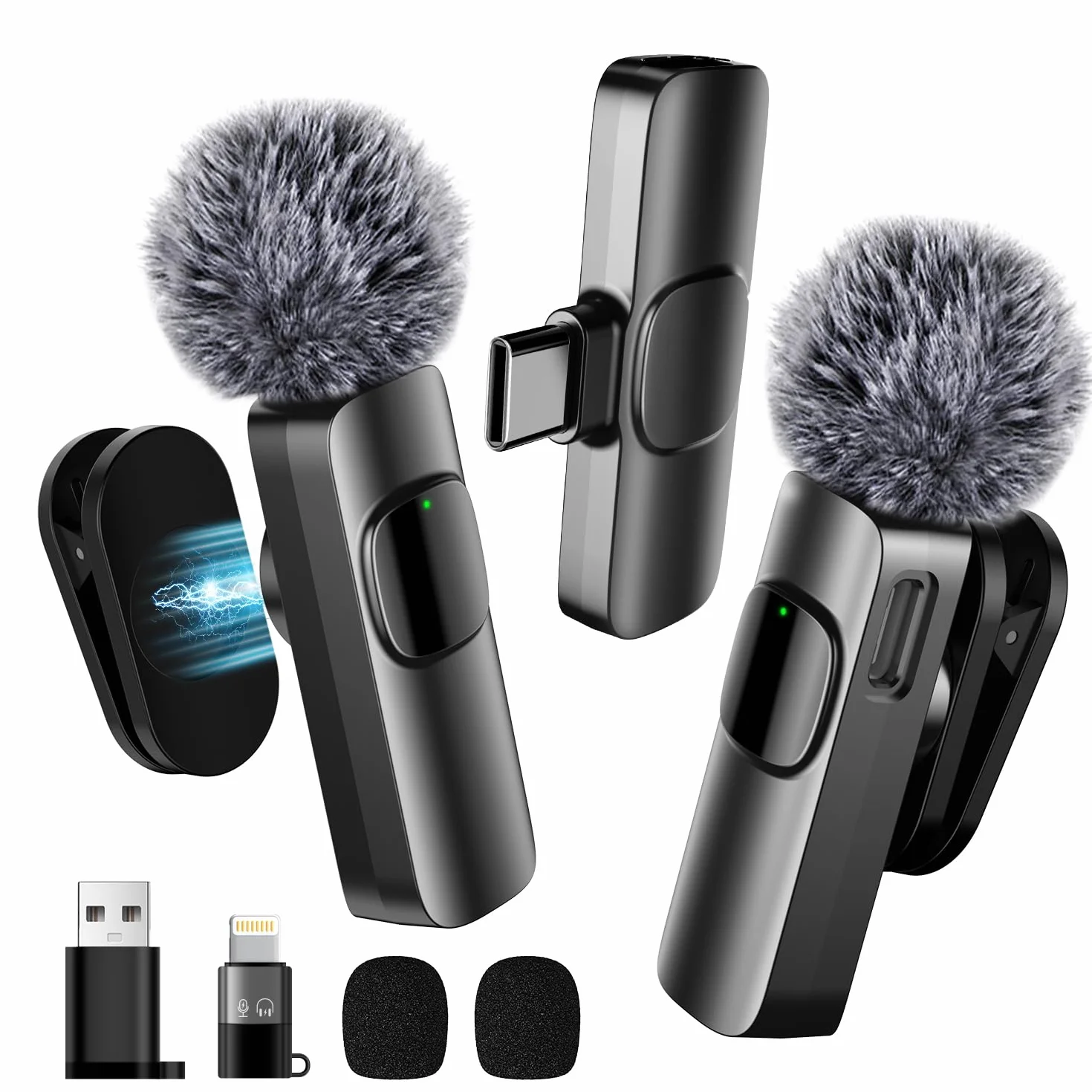 Ulepszony bezprzewodowy mikrofon krawatowy 3 w 1 z regulowanym klipsem kołnierzowym i adapterem - do iPhone'a/Androida/komputera - mini mikrofon do nagrywania wideo/podcastów