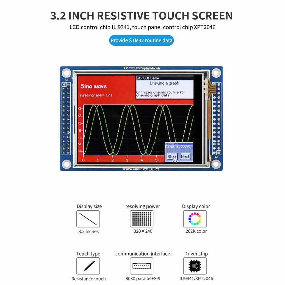 1 sztuka moduł wyświetlacza TFT-LCD moduł wyświetlacza 3,2 moduł wyświetlacza 320 x 240 pikseli ILI9341 8080 równoległy + SPI 3,3 V LCD 65K rezystor kolorów ekran dotykowy