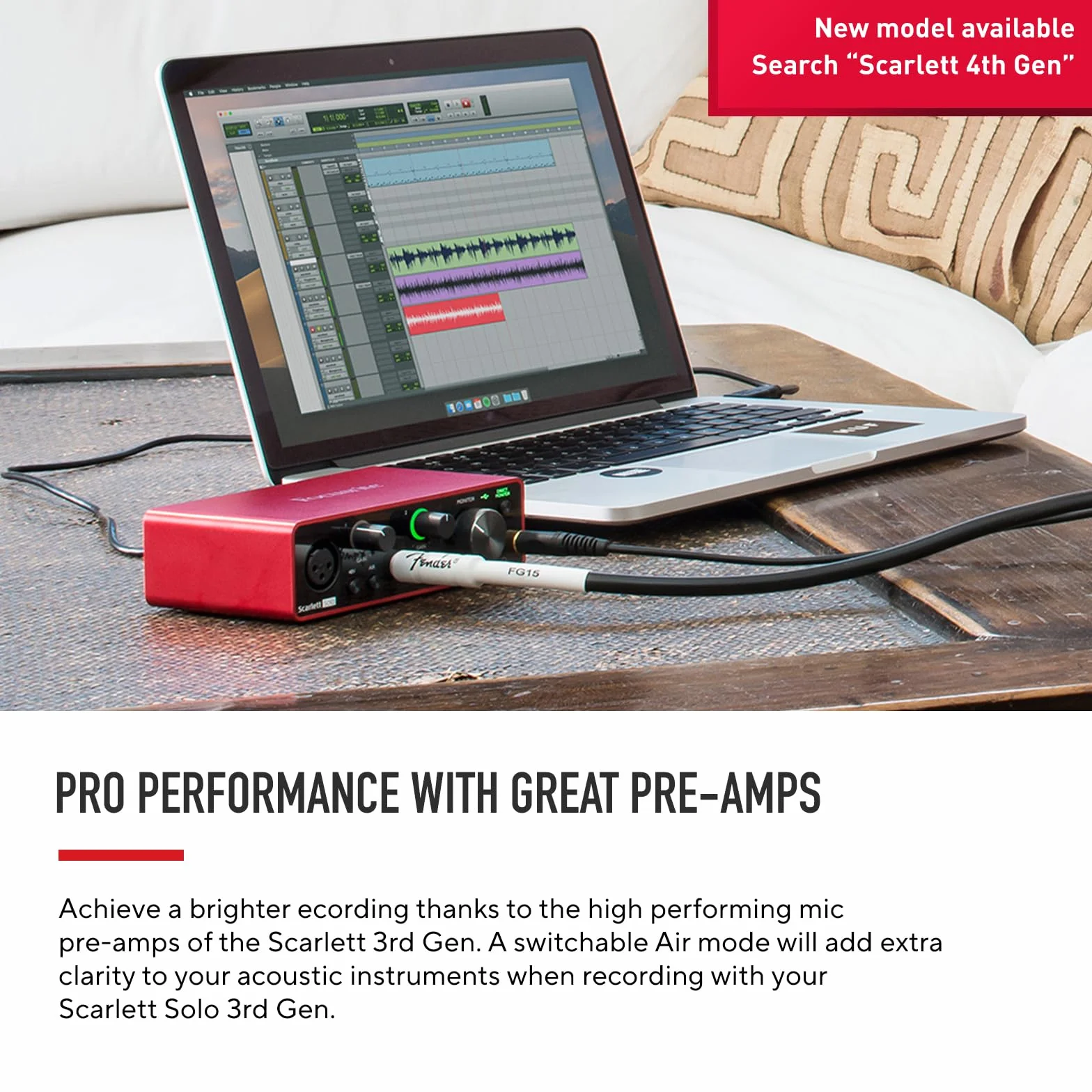 Focusrite Scarlett Solo 3. generacji, Interfejs USB Audio, dla gitarzystów, wokalistów, podcasterów lub producentów, dźwięk o jakości studyjnej, czerwony
