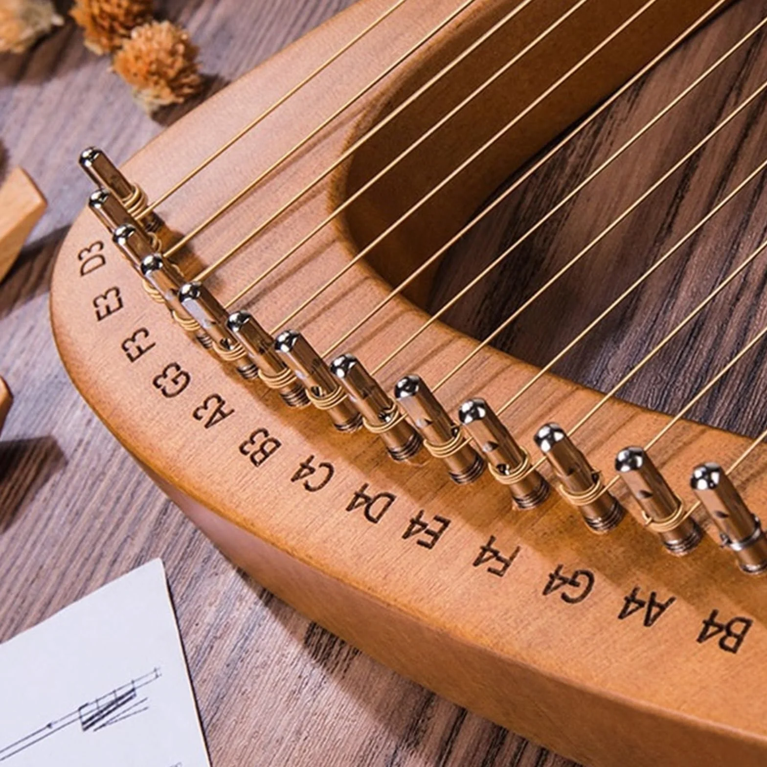 Harfa Lirowa 10, 16,19 Strun Przenośna Lyre Harfa Profesjonalna Mahoniowy Korpus Wzorzysty Instrument Muzyczny Dla Dorosłych Dzieci Początkujących Gig(10-string - curry)